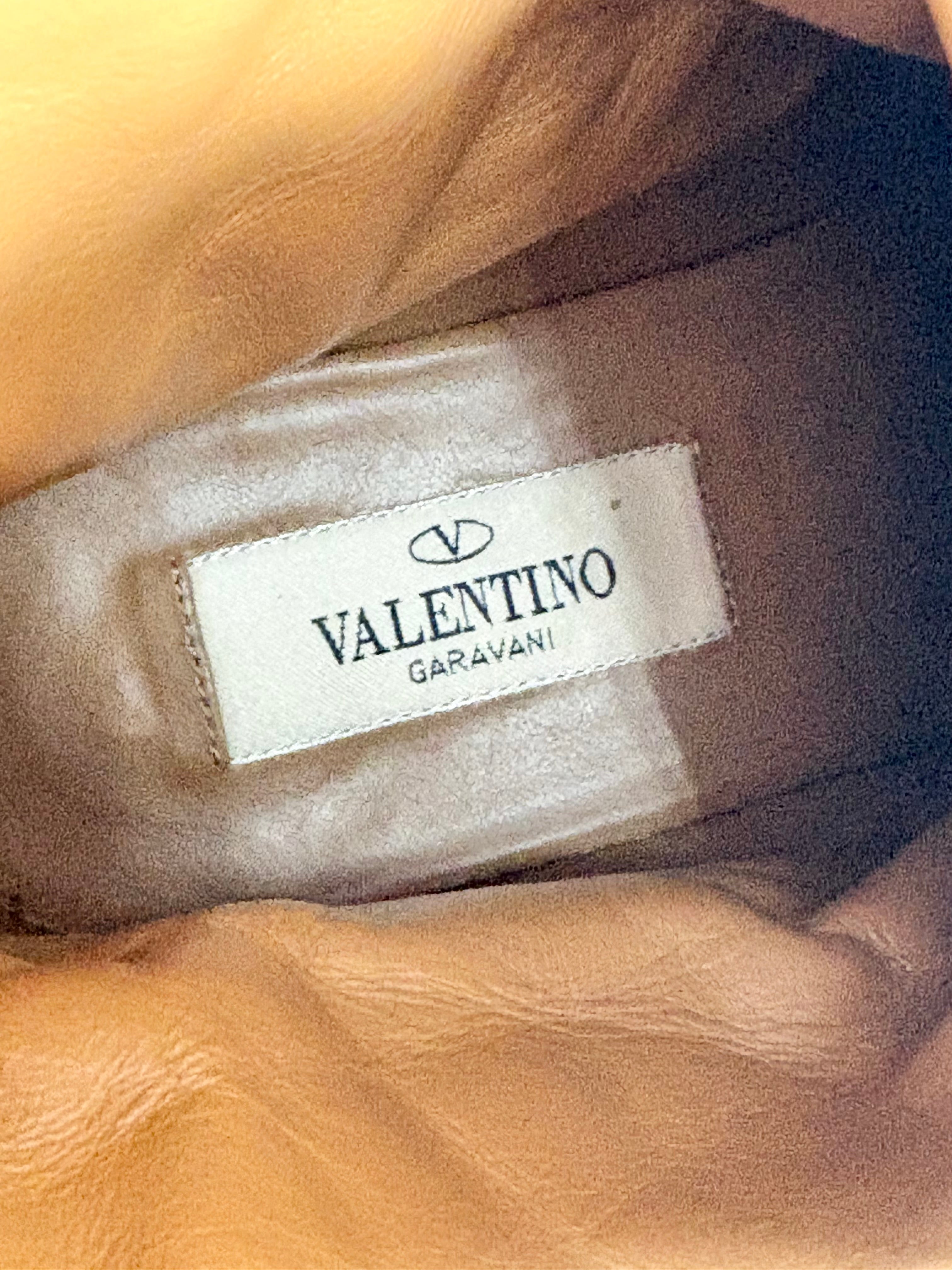 Valentino Garavani Brown Leather Quilted-Rockstud Biker Boots - EU35