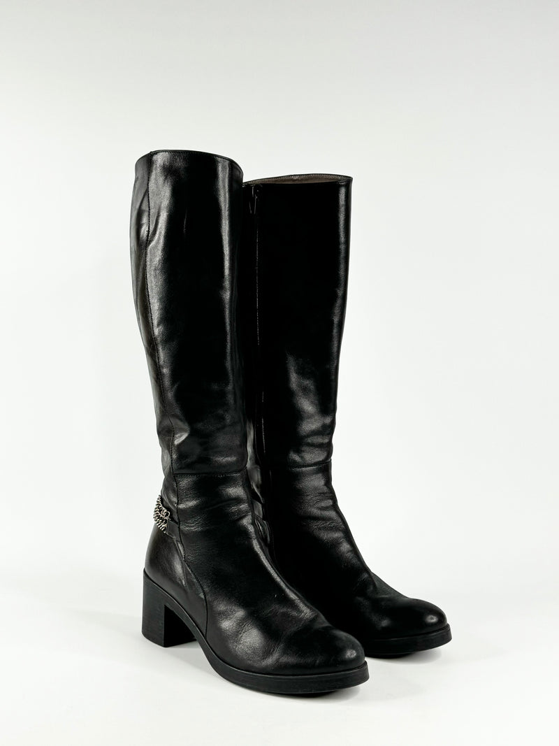 Wonders Black Chain Embellished Calf Boots - EU40