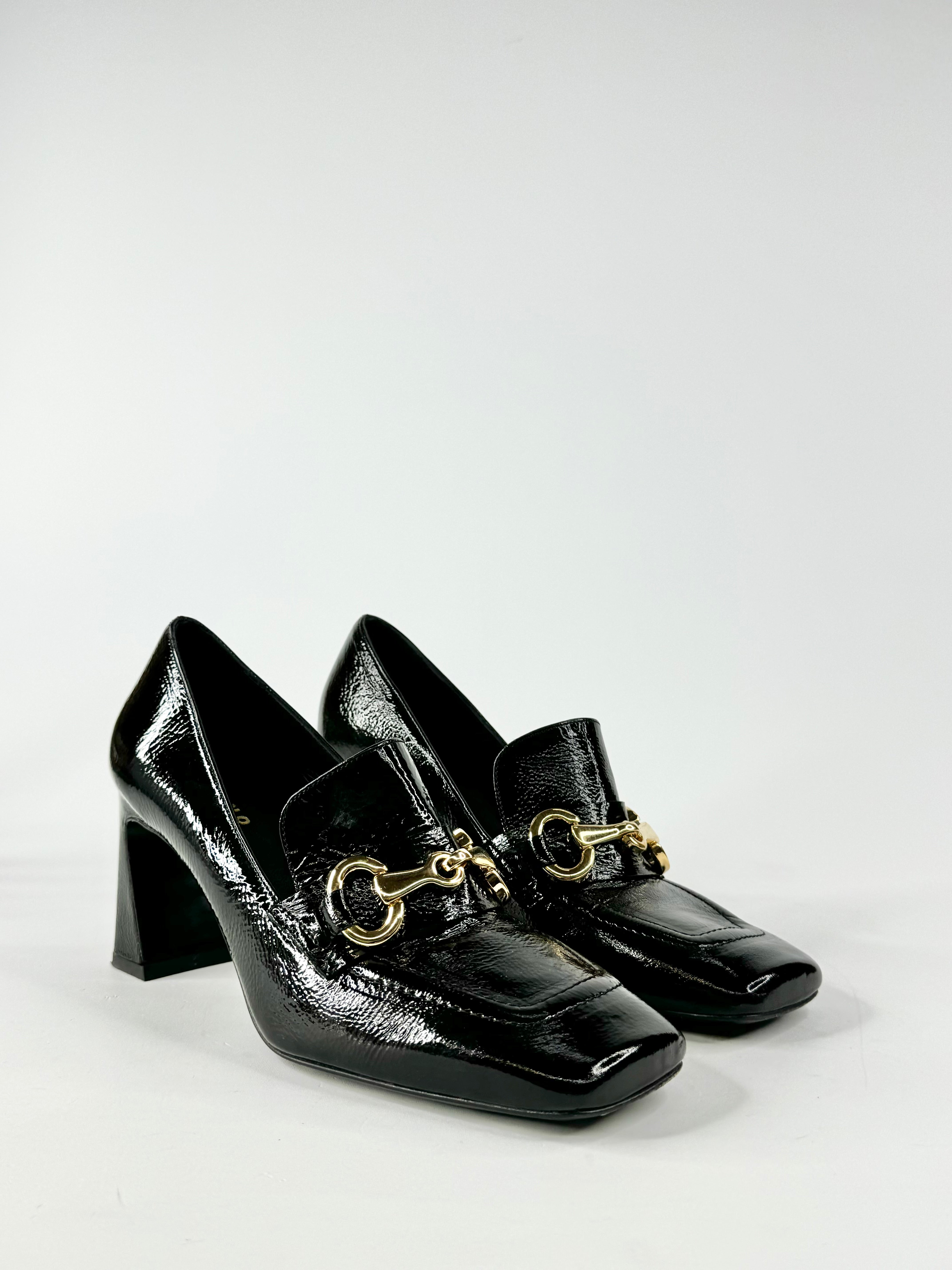 Milano Black Patent Leather Heeled Loafers - EU37.5