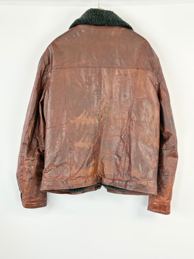 Dory's Genuine Leather Mahogany Shearling-Lined Jacket - 52
