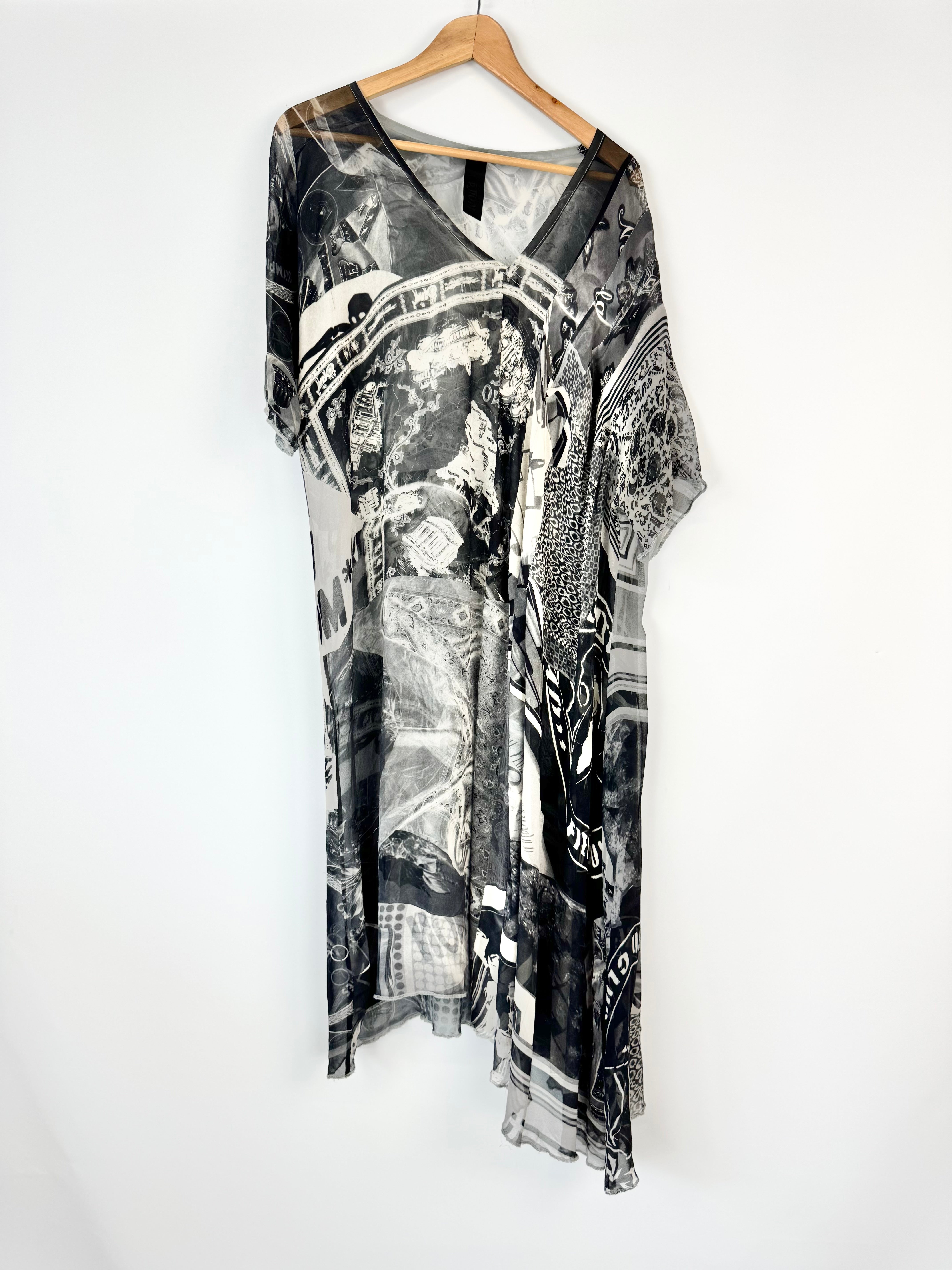 Nom*d Greyscale Graphic Pattern Silk Scarf Dress - AU10/12