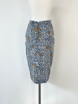 Kate Sylvester Navy Blue & Grey Animal Print Floral Midi Skirt - AU6/8