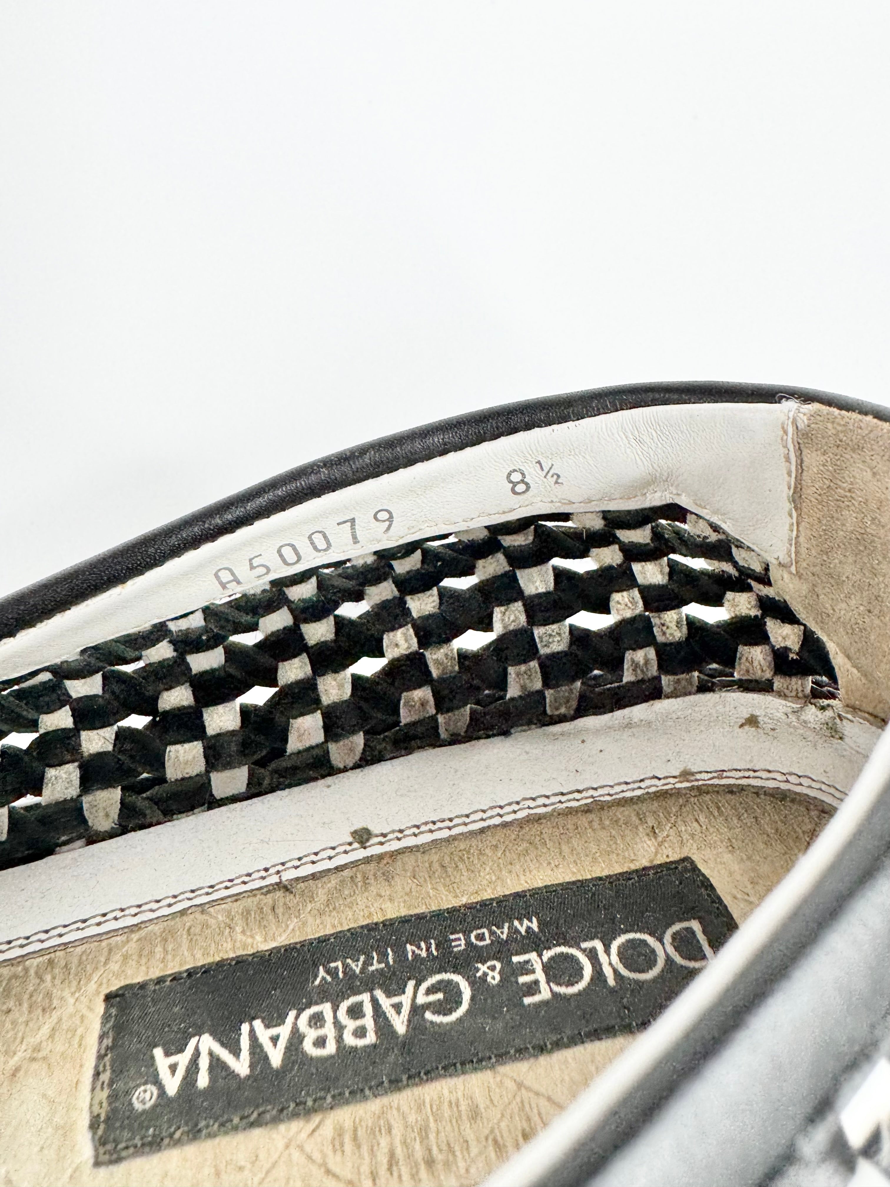 Dolce & Gabbana Black White Weaved Slip On Loafers - EU42