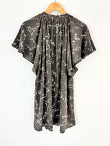 Zimmermann Charcoal Grey Blossom Patterned Pussy Bow Blouse - AU10