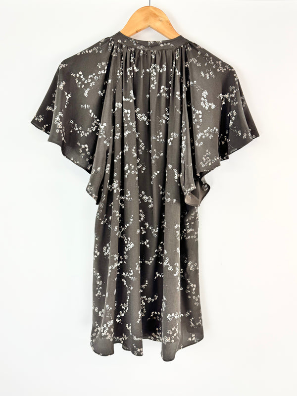 Zimmermann Charcoal Grey Blossom Patterned Pussy Bow Blouse - AU10