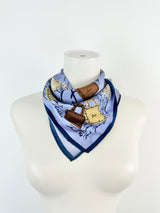 Fendi Foulard Blue Silk Handbag Print Square Scarf