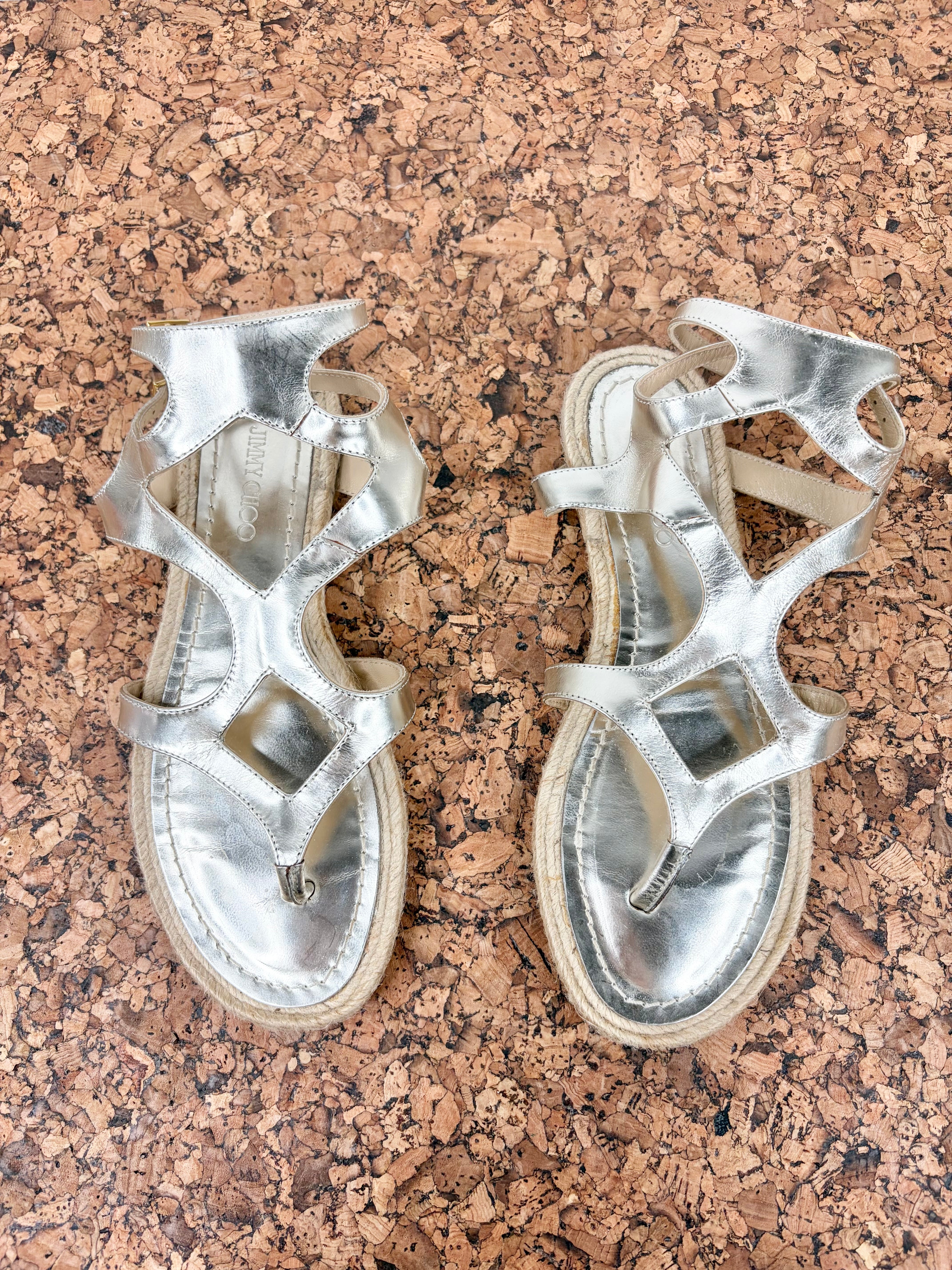 Jimmy Choo Metallic Silver Gladiator Sandal - EU38