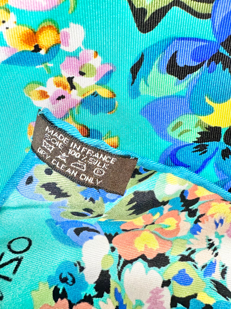 Kenzo Turquoise Floral Silk Scarf