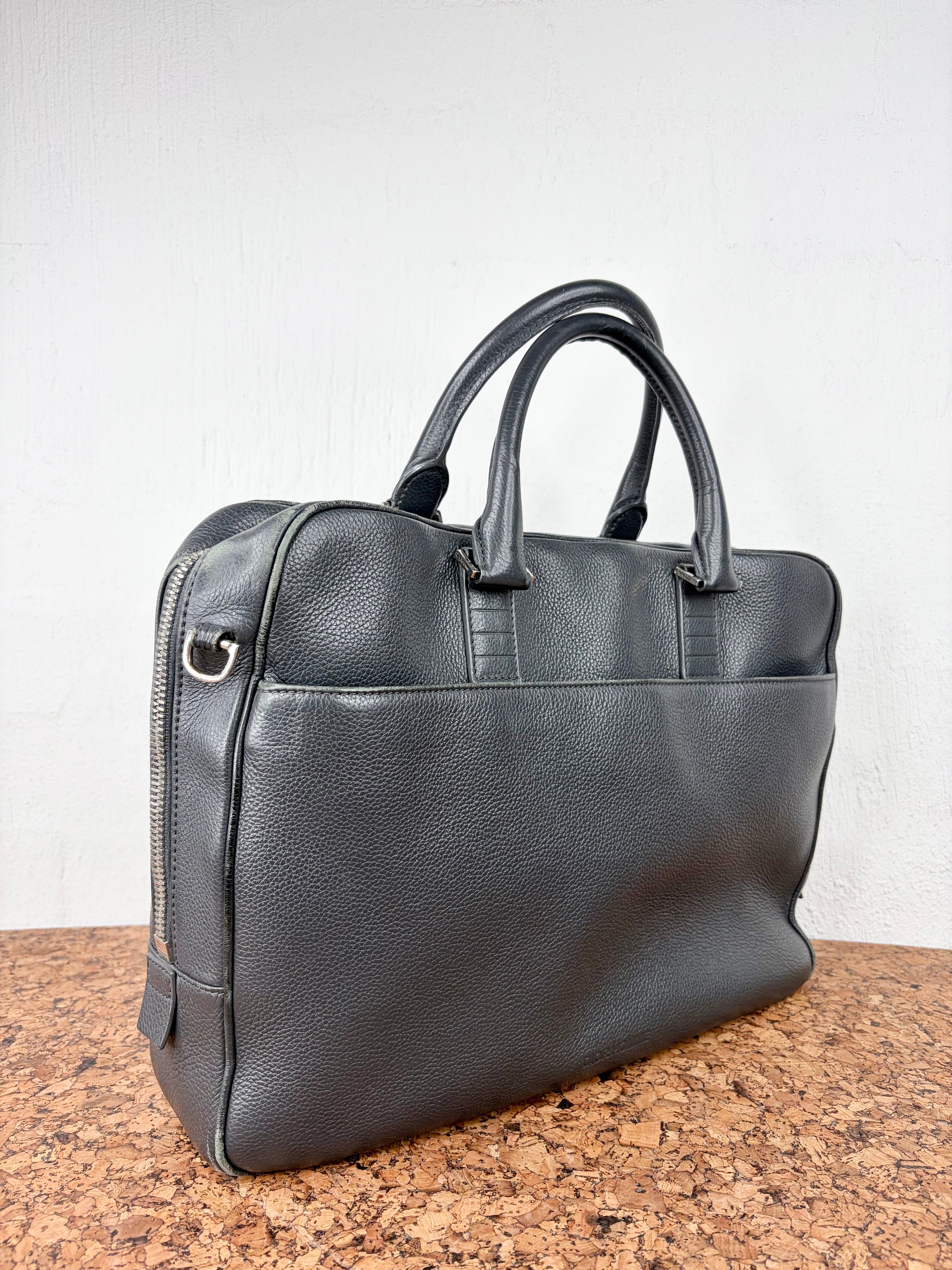Vintage Christian Dior Homme Ash Grey Grained Leather Briefcase