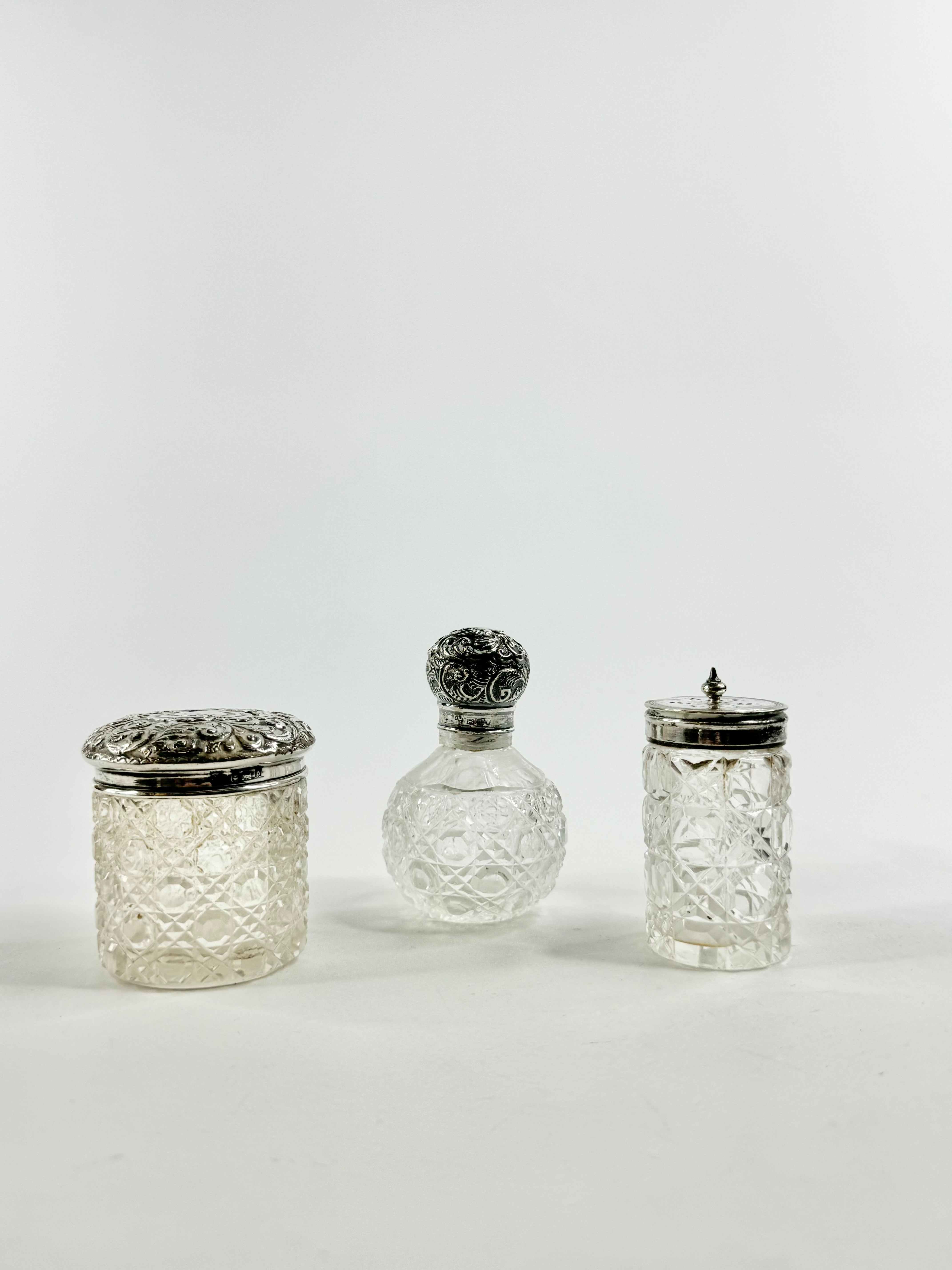 Antique Sterling Silver & Glass Condiments Set