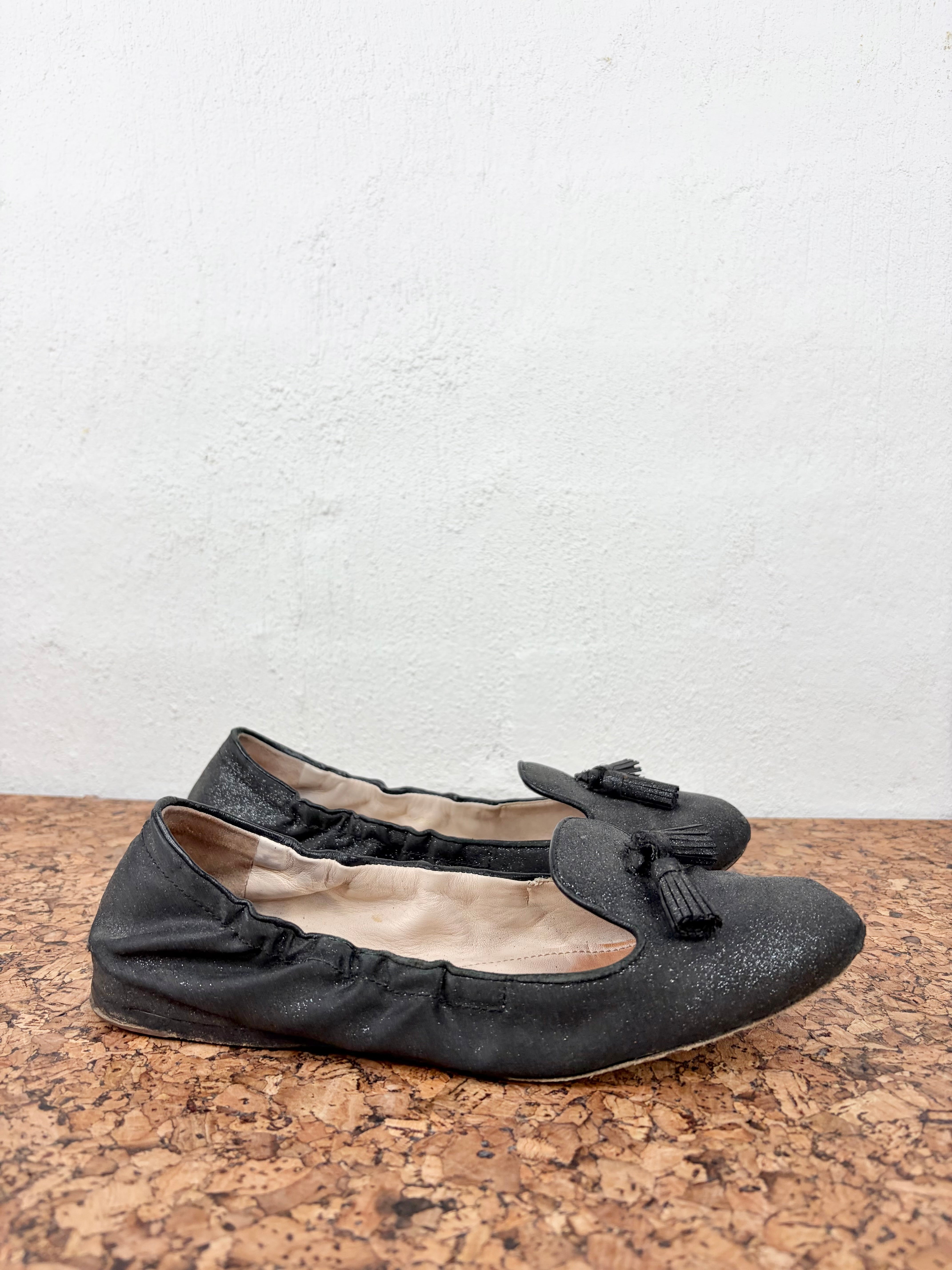 Prada Linea Rossa Black Glitter Ballet Flat - EU37.5