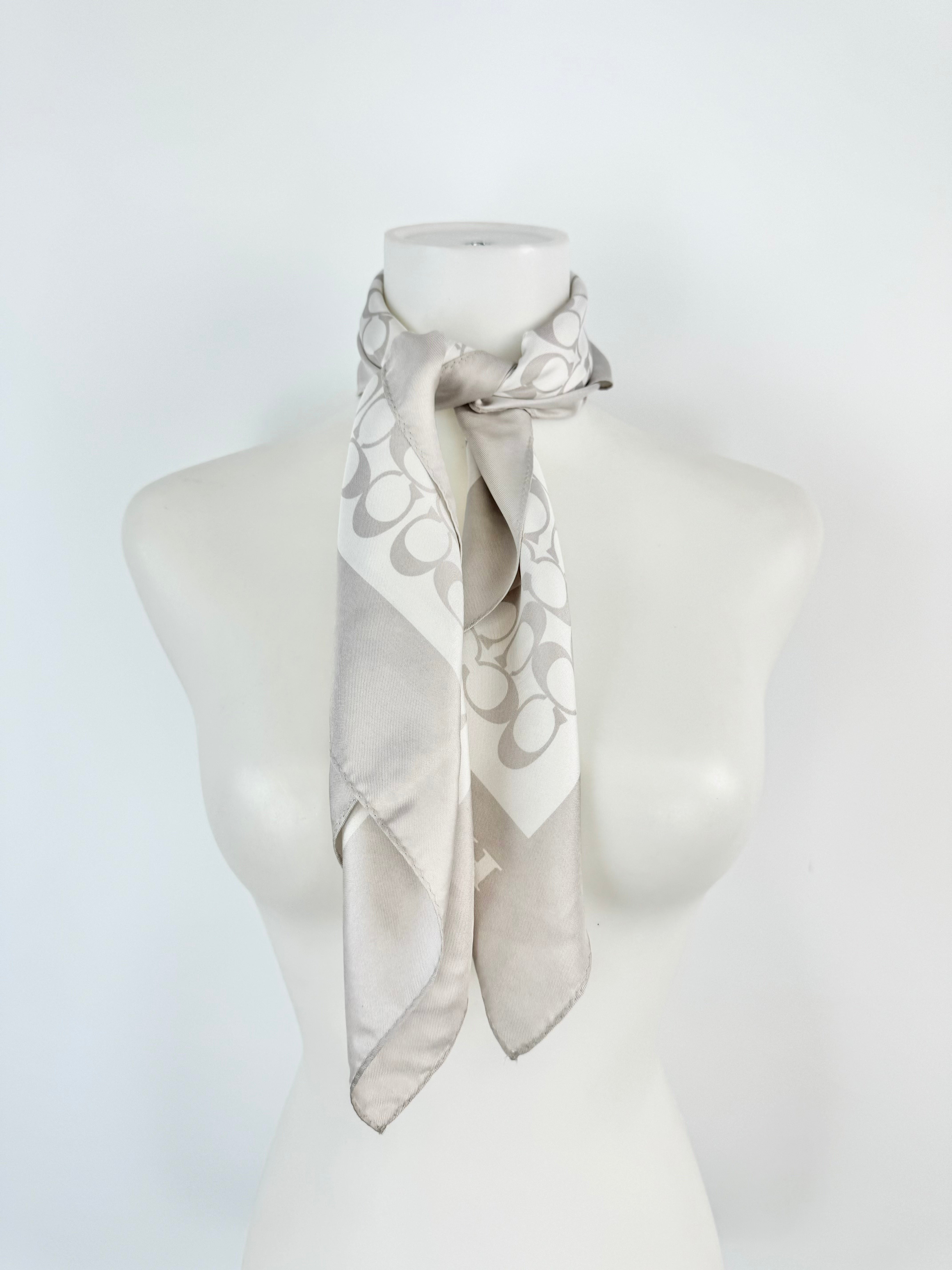 Coach Pearlescent Grey Silk Logo Scarf