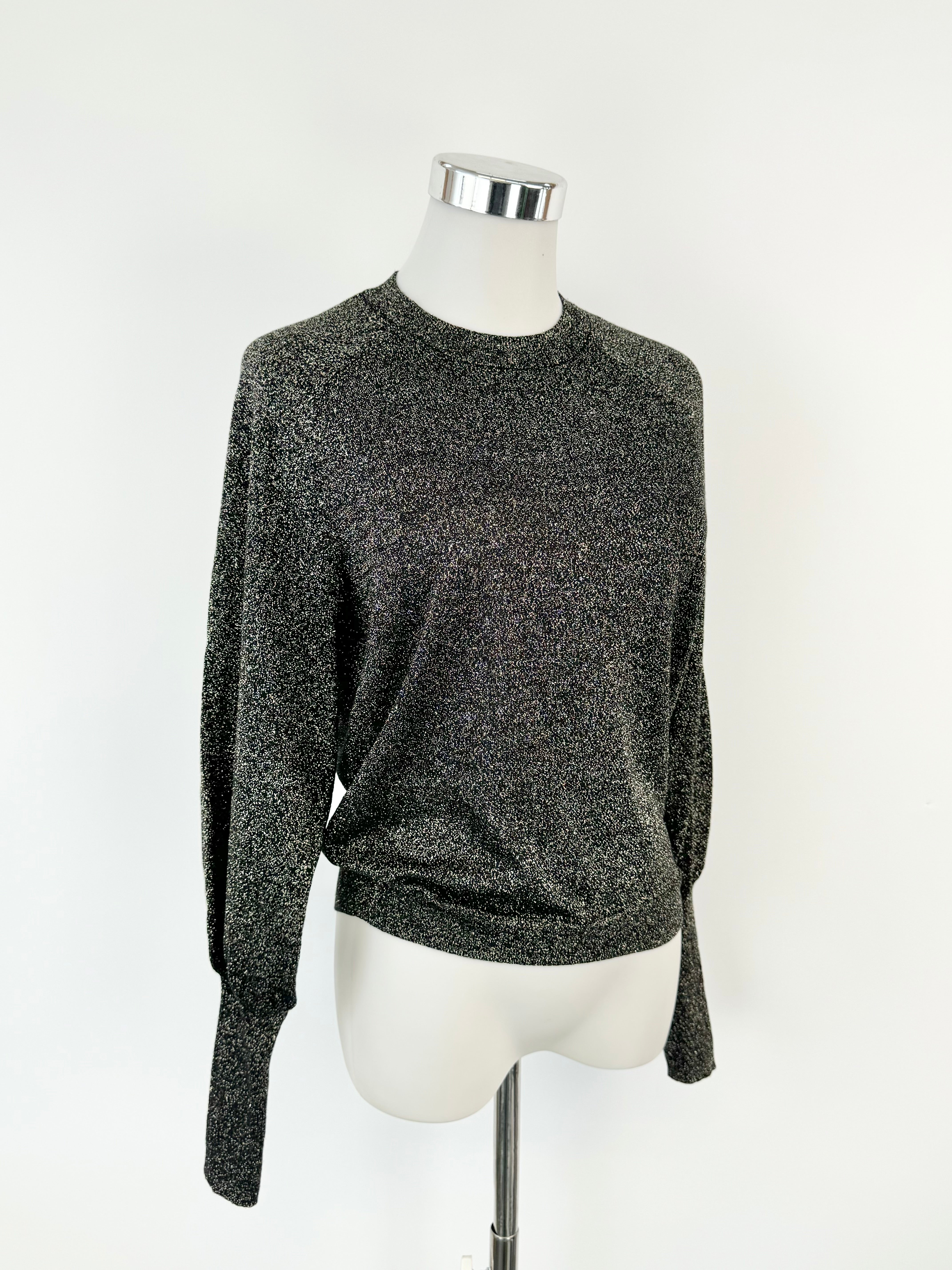 Husk Black & Silver Lurex Crew Neck Jumper - AU8/10