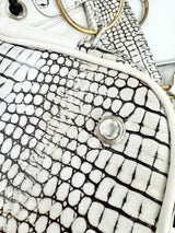 Sabbatha White Croc Embossed Studded Shoulder Bag