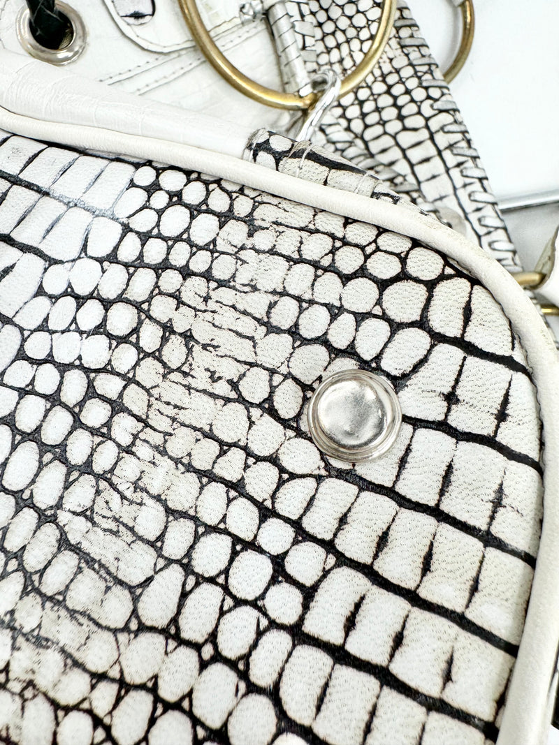 Sabbatha White Croc Embossed Studded Shoulder Bag