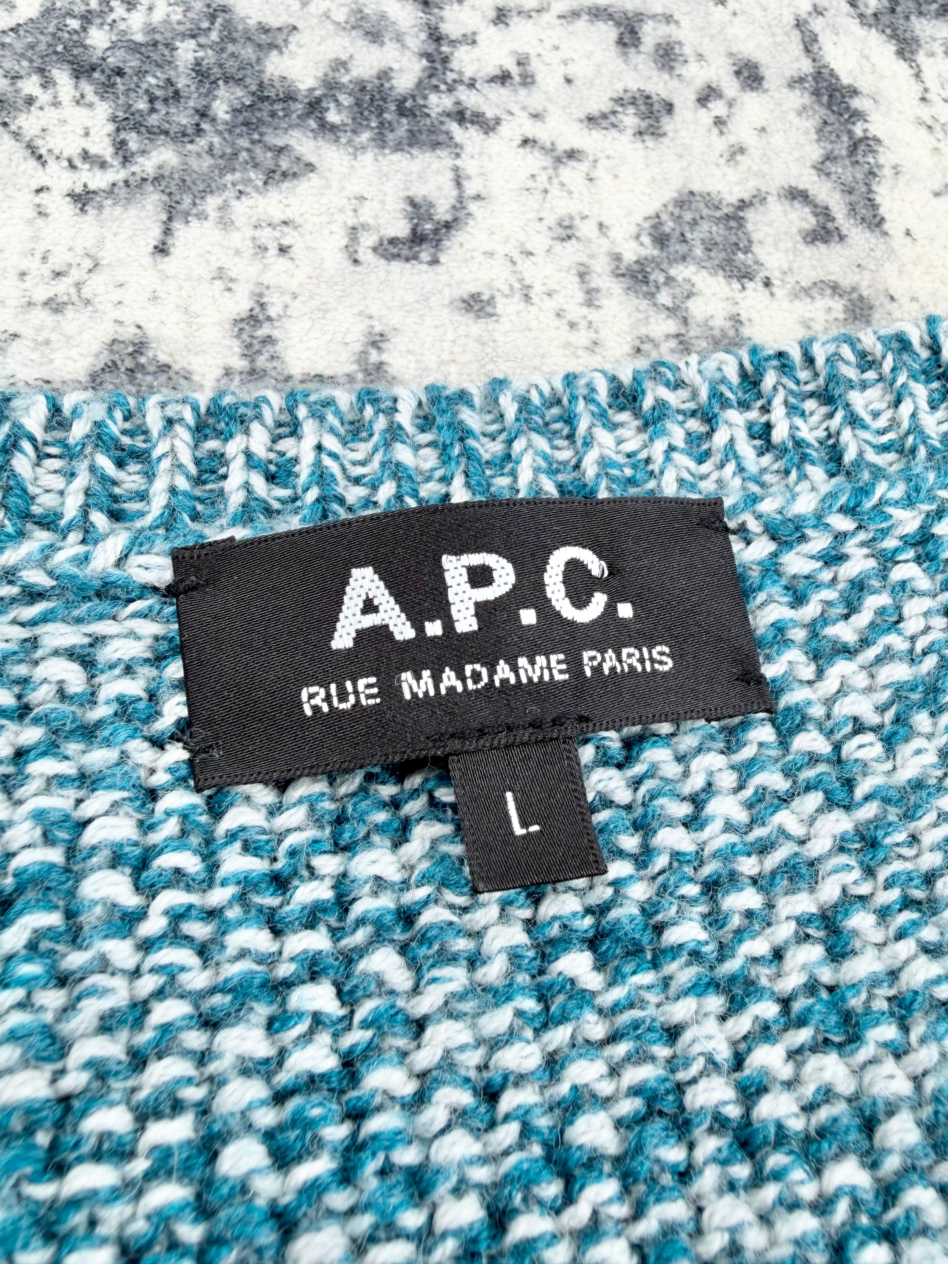 A.P.C Teal & White Patterned Wool Jumper - AU12