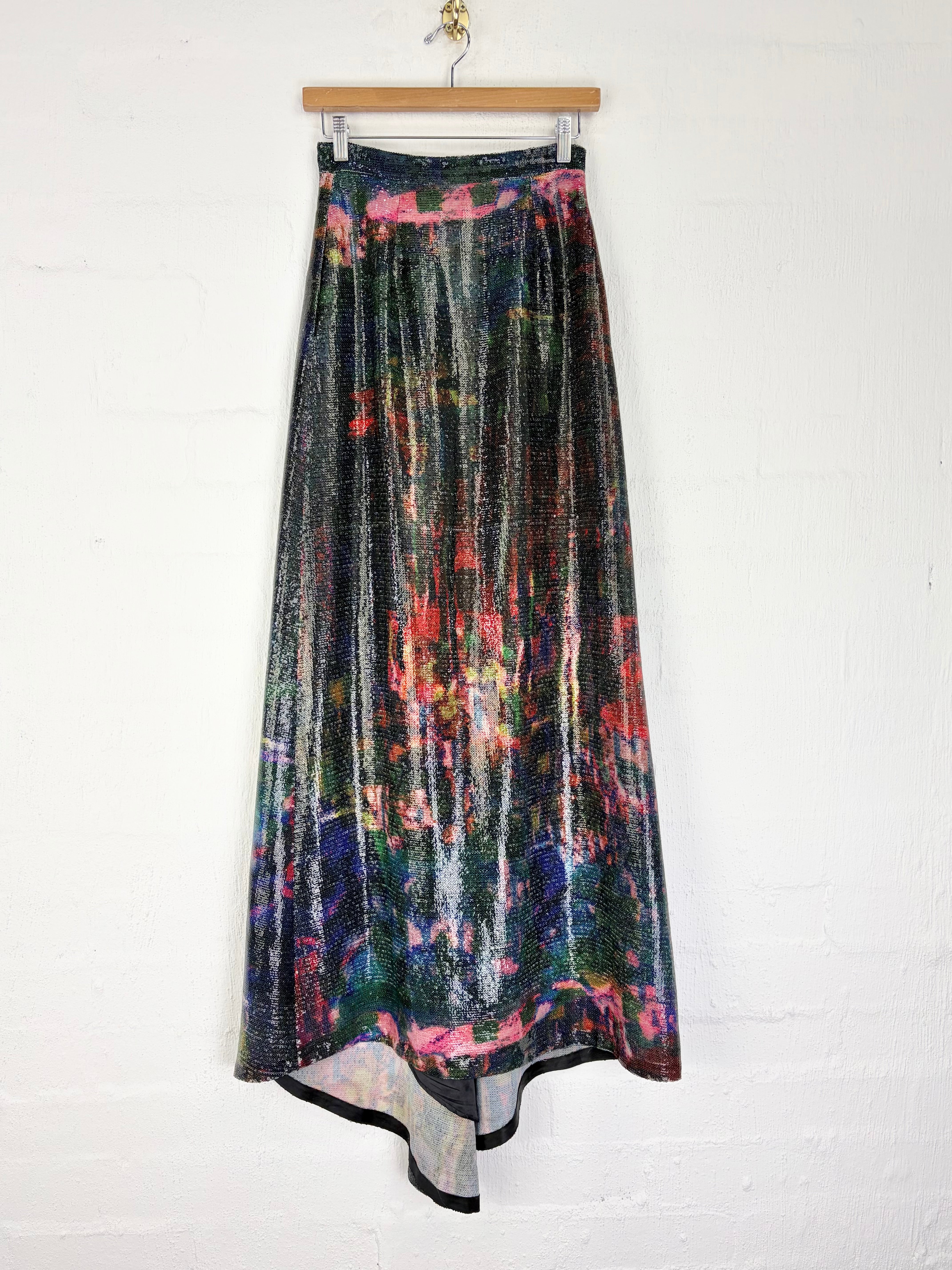 Erdem Dark Abstract Patterned Sequined Silk Maxi Skirt - AU8