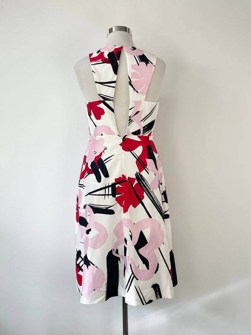 Jayson Brunsdon White, Red & Pink Patterned Midi Dress - AU12