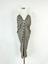 Willow Taupe & Black Grid Pattern Silk Dress - AU10/12