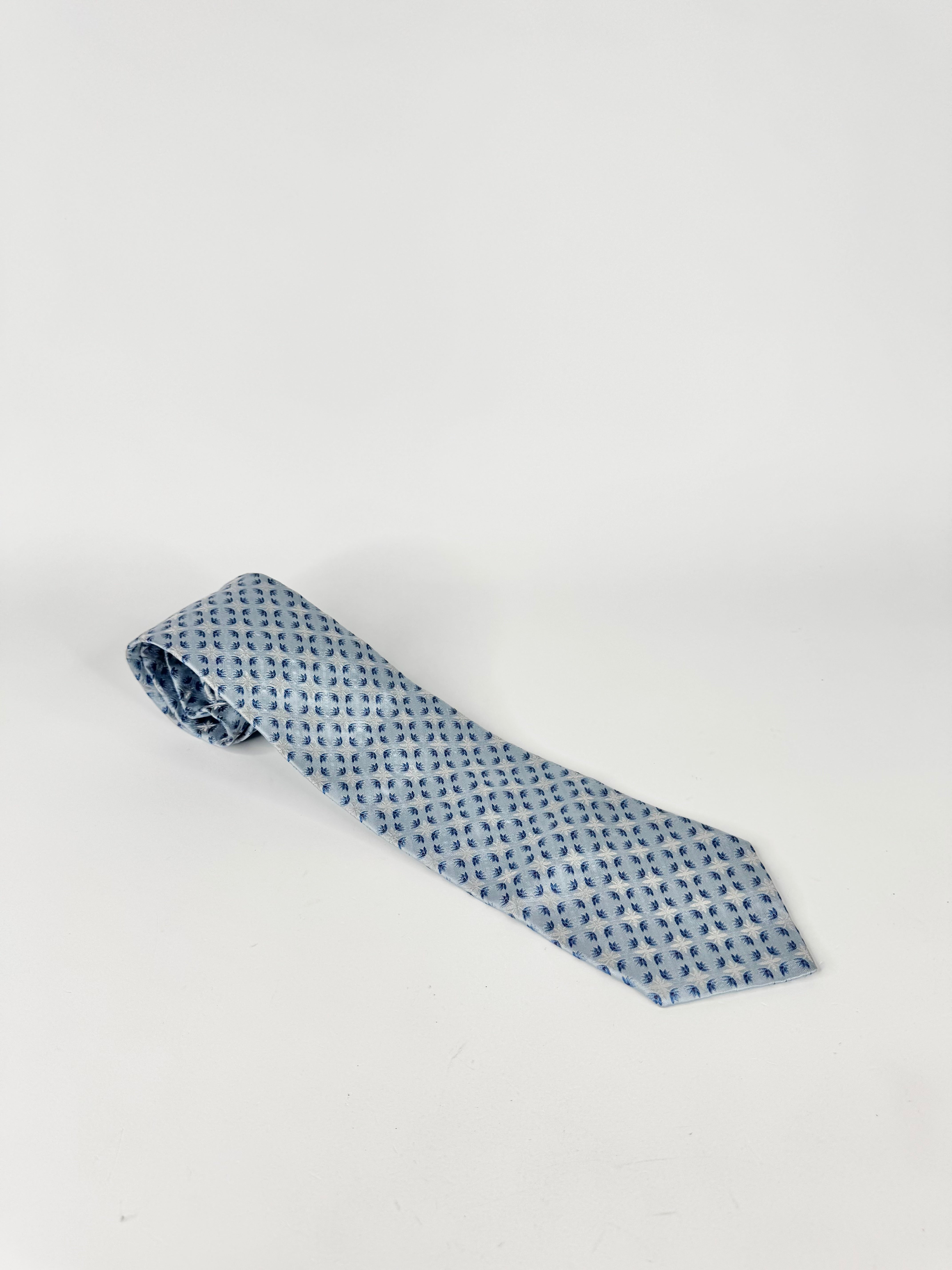 Christian Lacroix Pale Blue Floral Motif Silk Tie