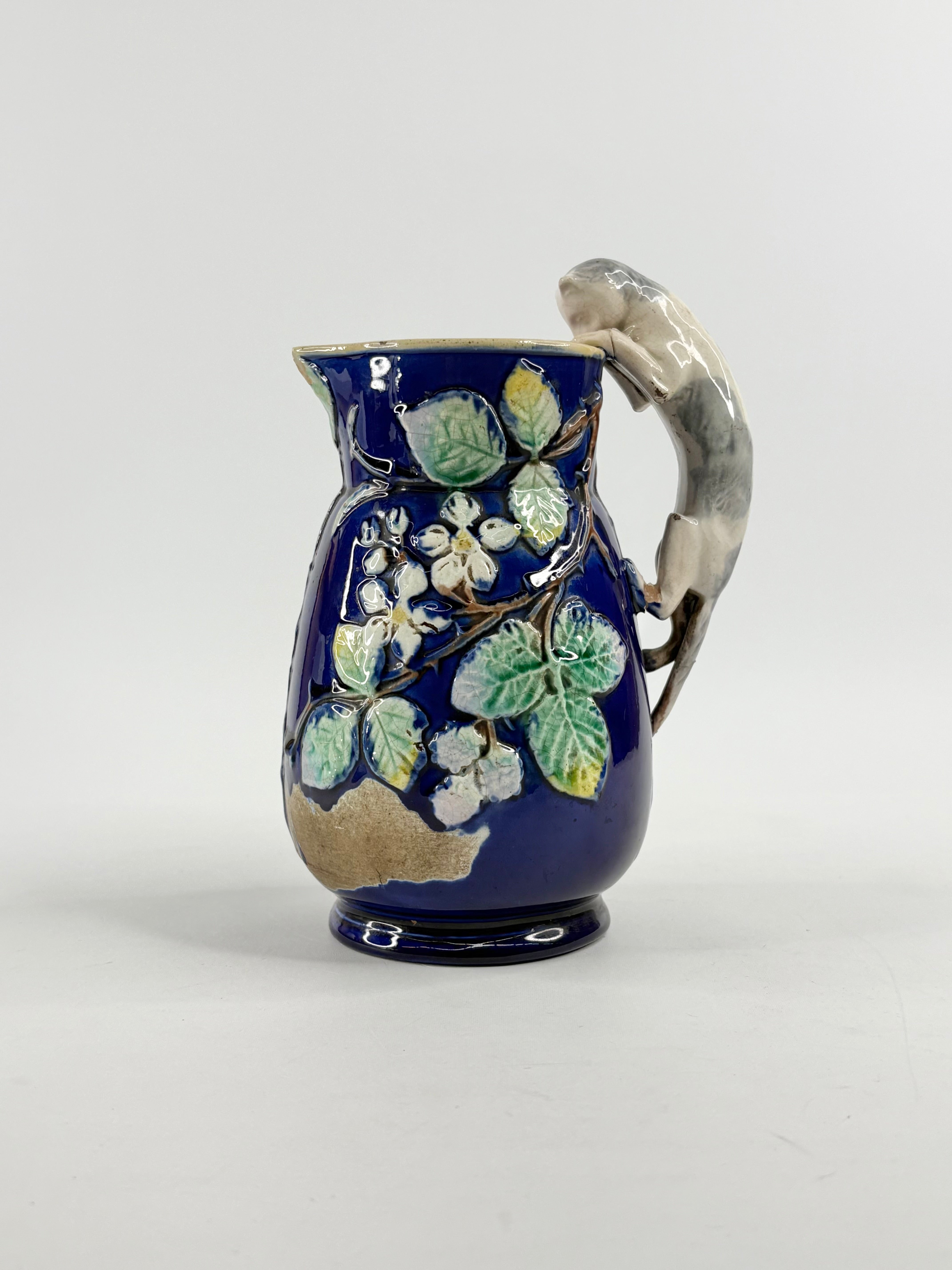 Cobalt Majolica Cat Pitcher