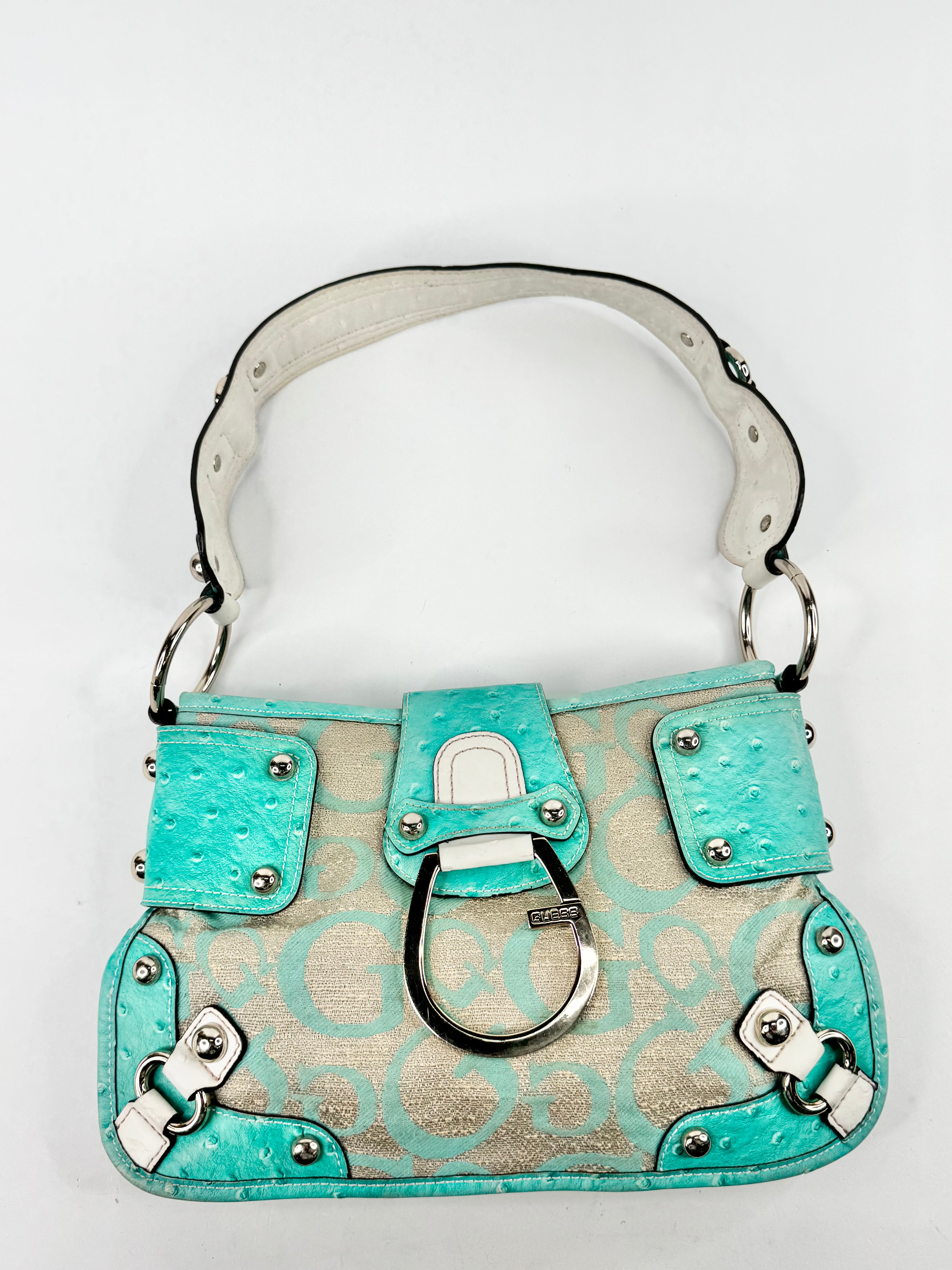 Guess Aqua & Gold Woven Shoulder Bag