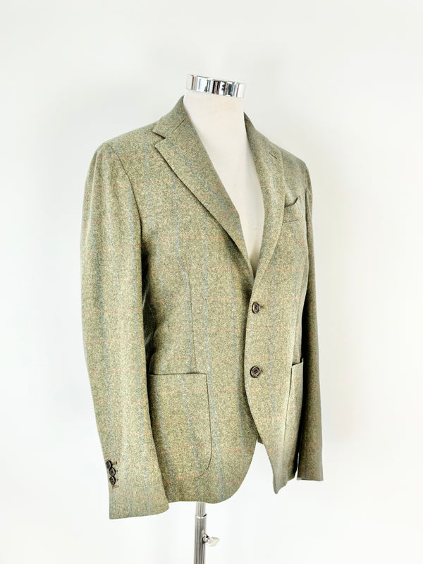 Carracci Green & Blue Plaid Wool Blazer - 50