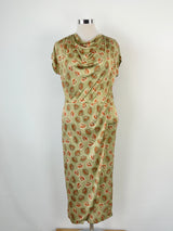 Ibis Peekaboo Olive Green Floral Midi Dress - AU10/12