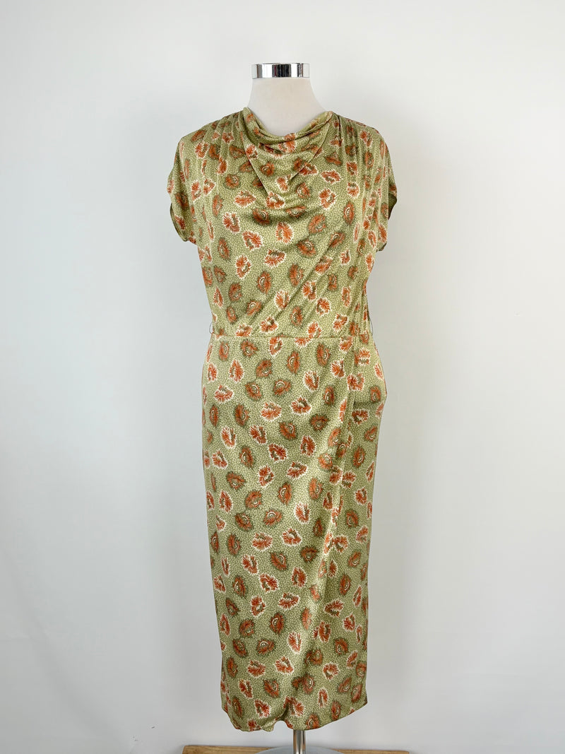 Ibis Peekaboo Olive Green Floral Midi Dress - AU10/12