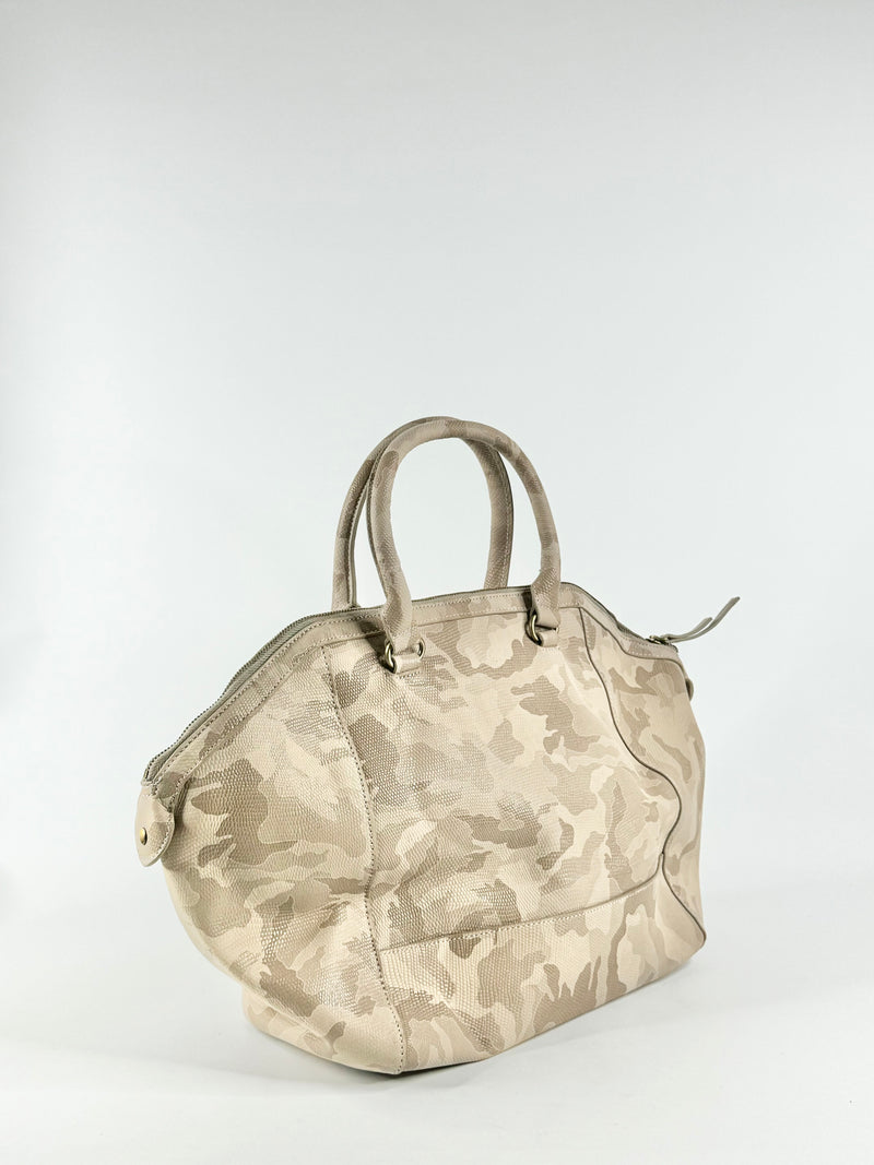 Sambag Grained Beige Camouflage Patterned Handbag