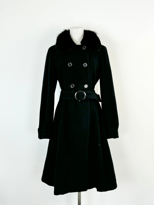 Max Mara Black Wool & Fur Coat - AU10