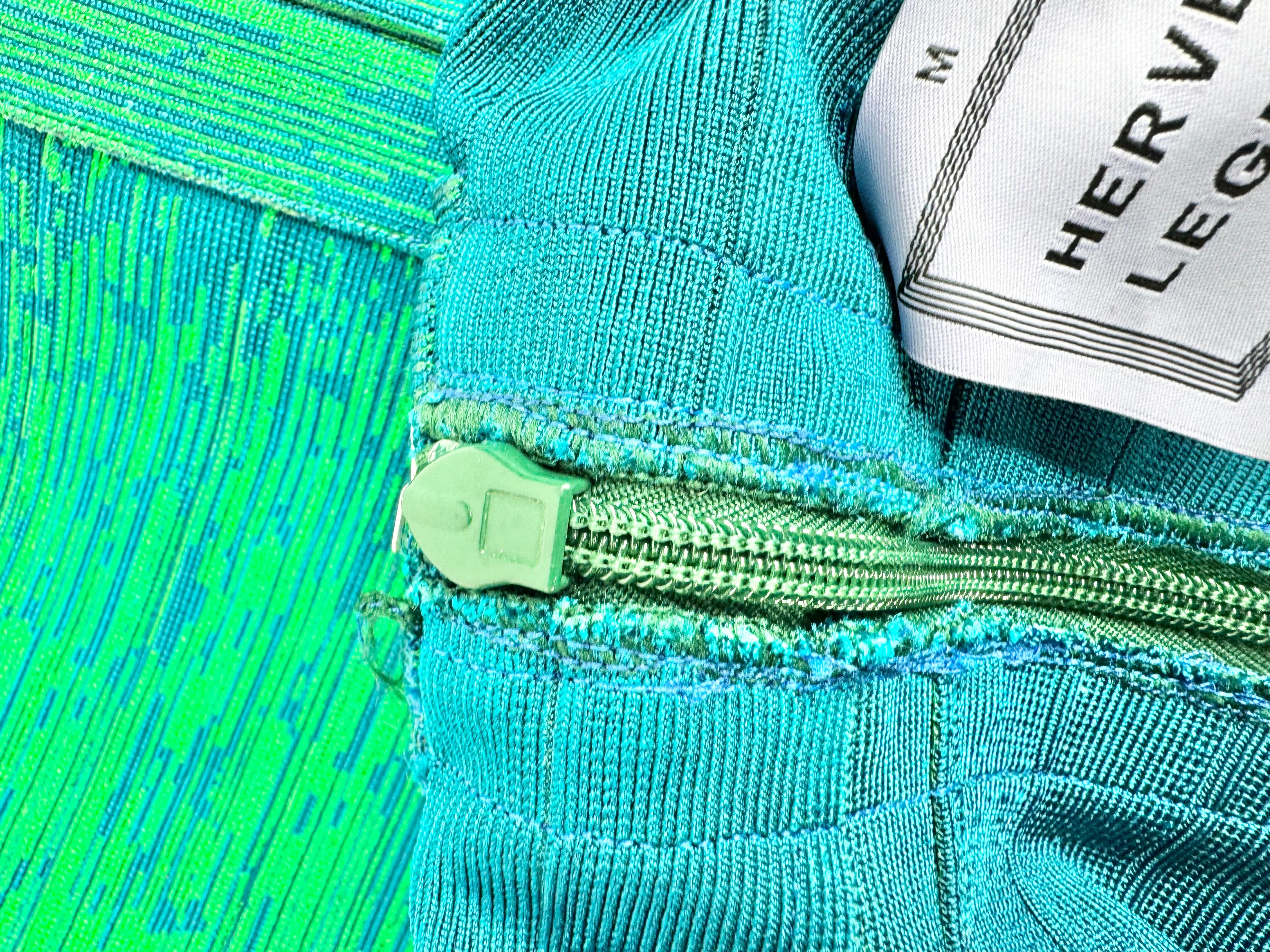 Y2K Herve Leger Metallic Green & Blue Bandage Dress - AU10