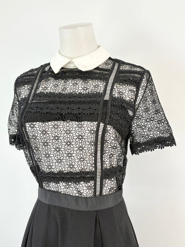 Self-Portrait Black Embroidered Lace Bodice Dress - AU8