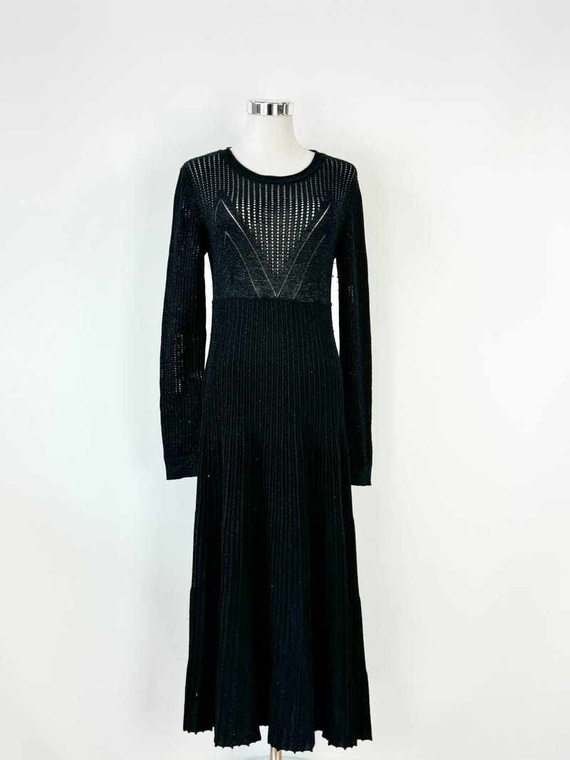 Bimba y Lola Black Metallic Pleated Knit Long Sleeve Dress - AU10