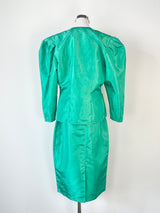 80s Vintage Geoff Bade Satin Emerald Green Twinset - AU10/12