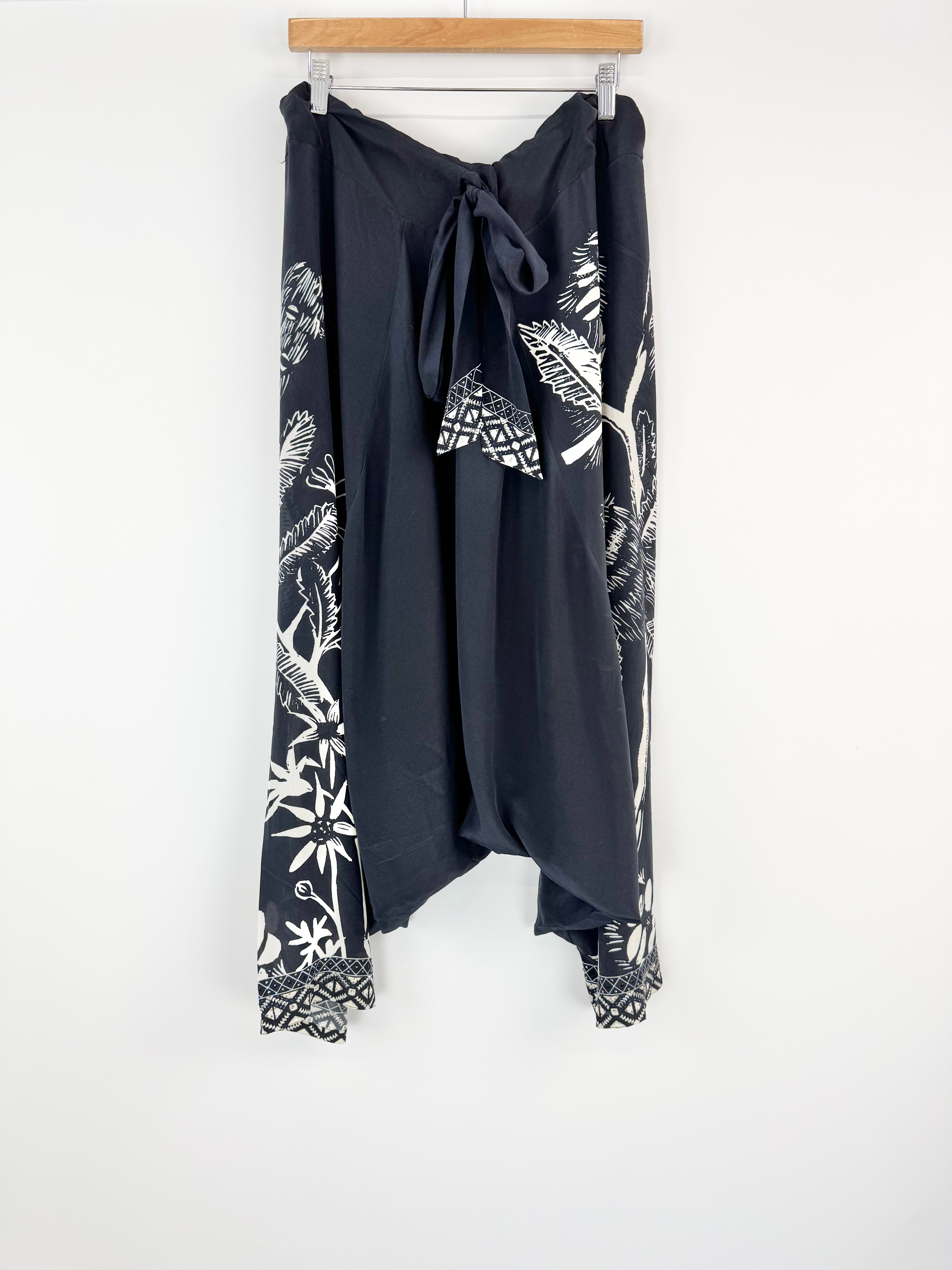 Camilla Black & White 'Botanical Bandits' Silk Harem Pants - AU8/10/12/14