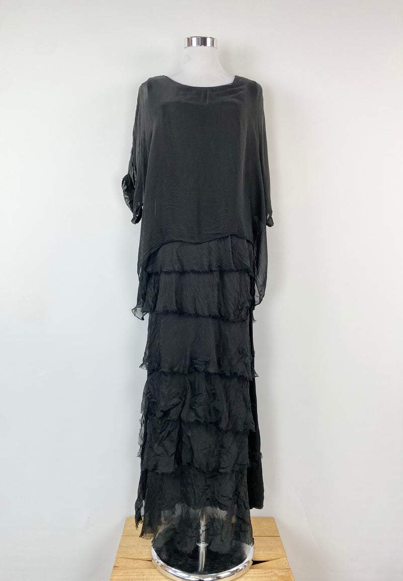 Donna Donna Black 'Maree' Silk Layered Maxi Dress NWT - AU8/10