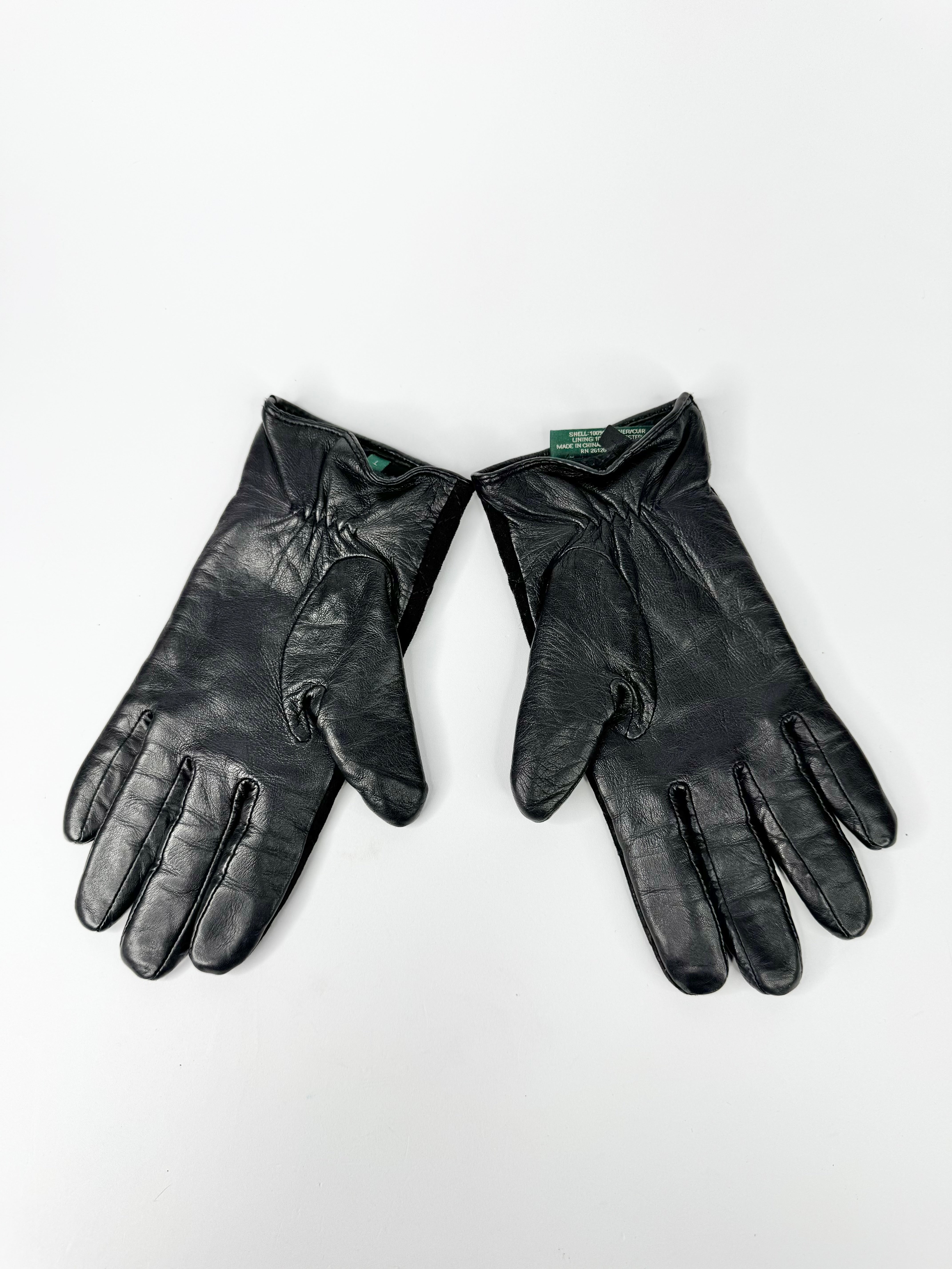 Ralph Lauren Black Quilted Suede & Leather Gloves - L