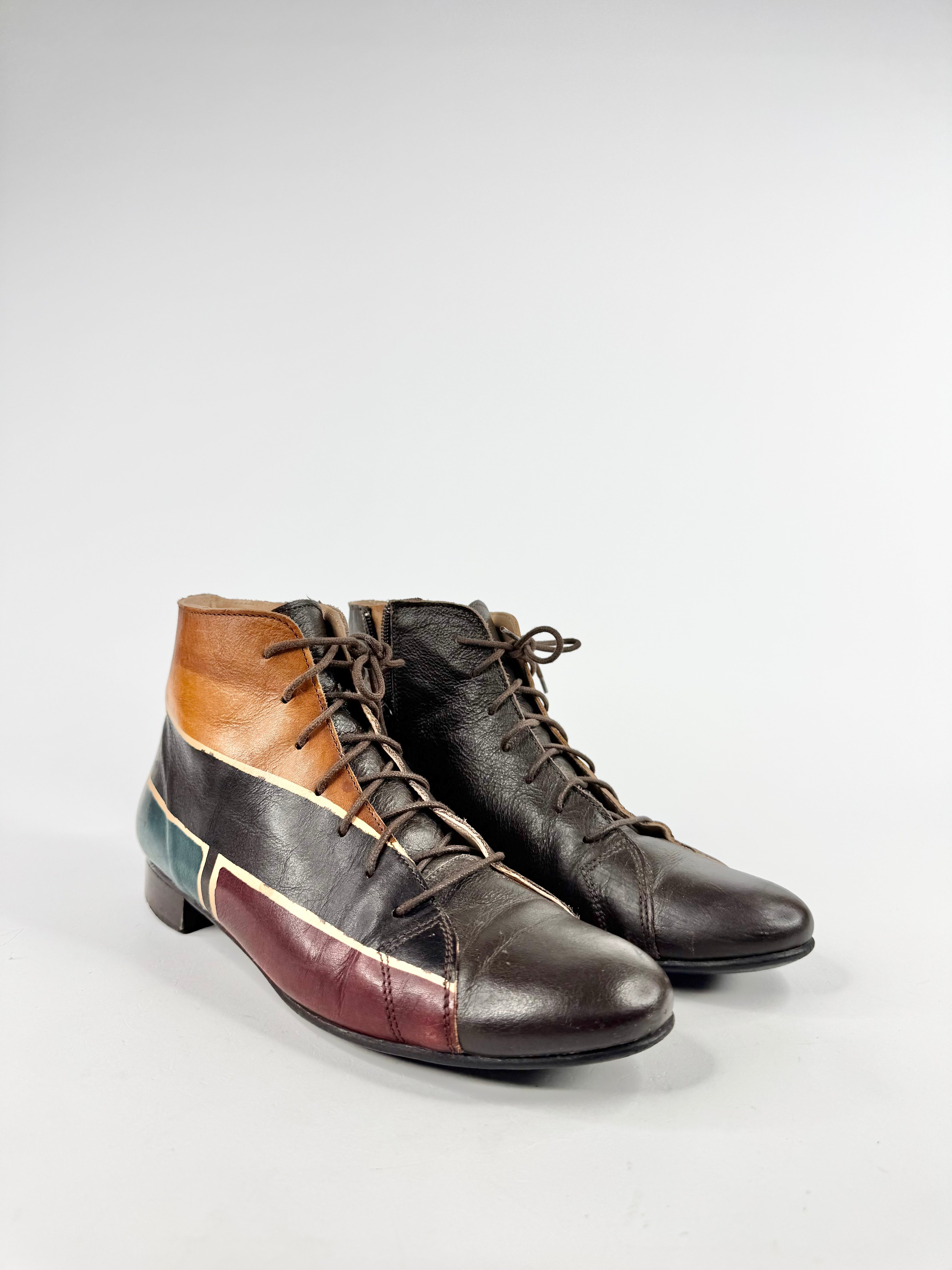 Vintage Lavorazione Artigiana Dark Brown Painted Leather Lace Up Shoes - EU40