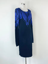 Thurley Black with Indigo Pattern Knit Midi Dress - M