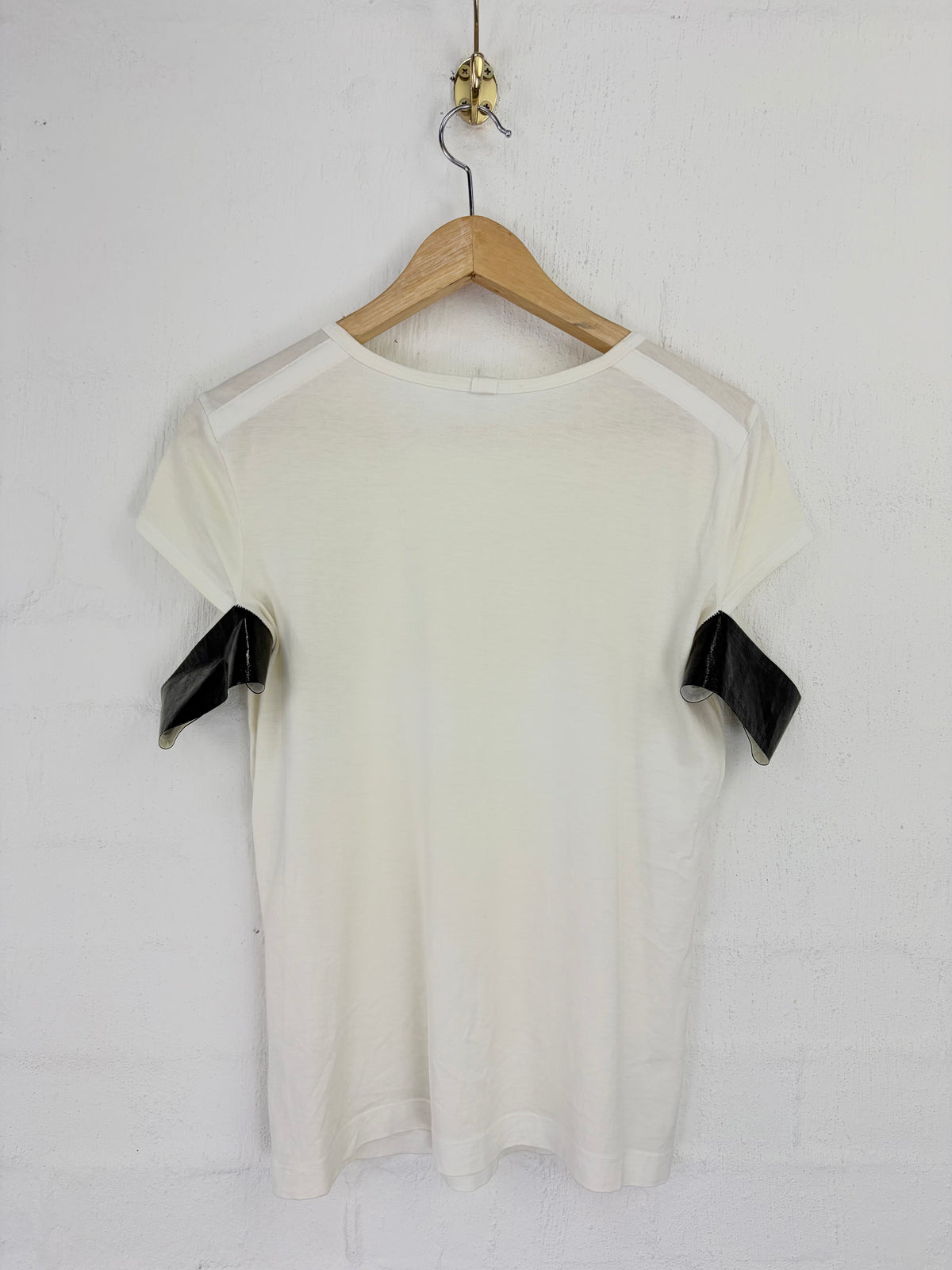 Helmut Lang Cream Cut Out Black Sleeve T-Shirt - AU12