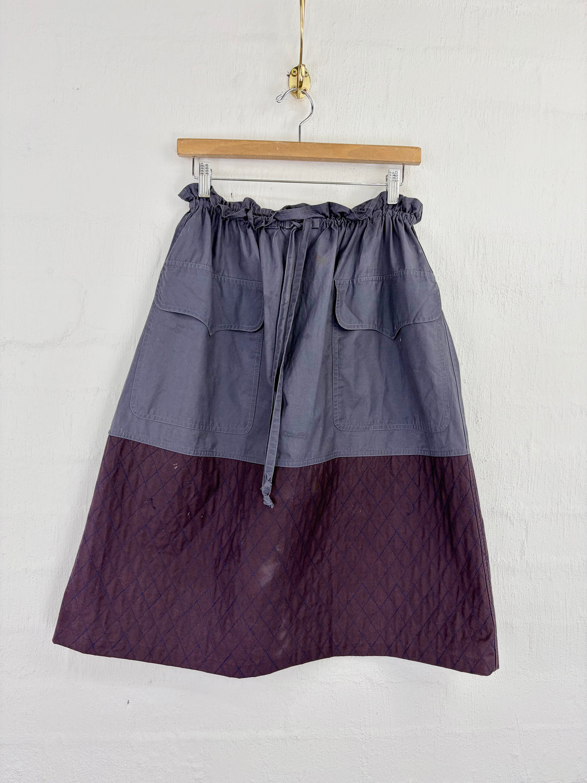Vintage Yves Saint Laurent Rive Gauche Grey & Purple Diamont Stitch Drawstring Skirt - AU10/12