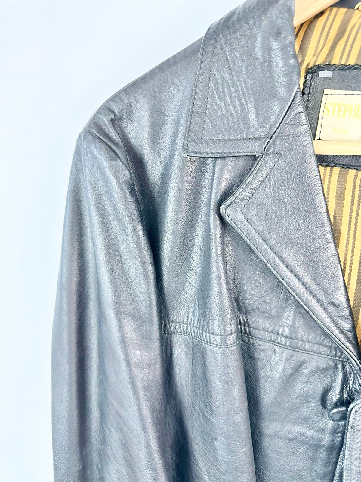 MFW Vintage Stephen Dattner Black Leather Button Up Jacket - 38