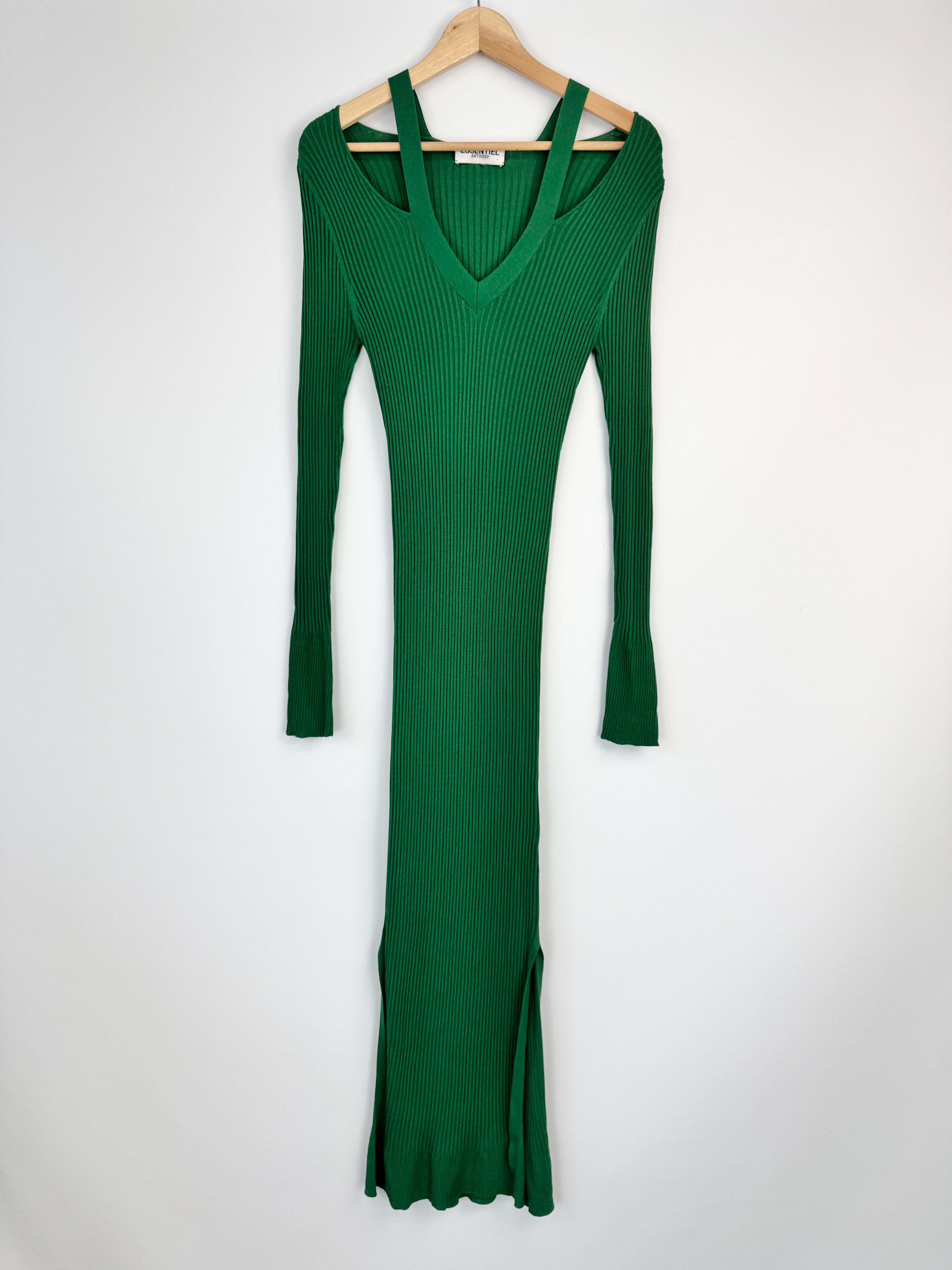 Essentiel Antwerp Dark Green Midi-Length Rib Knit Dress - AU10/12