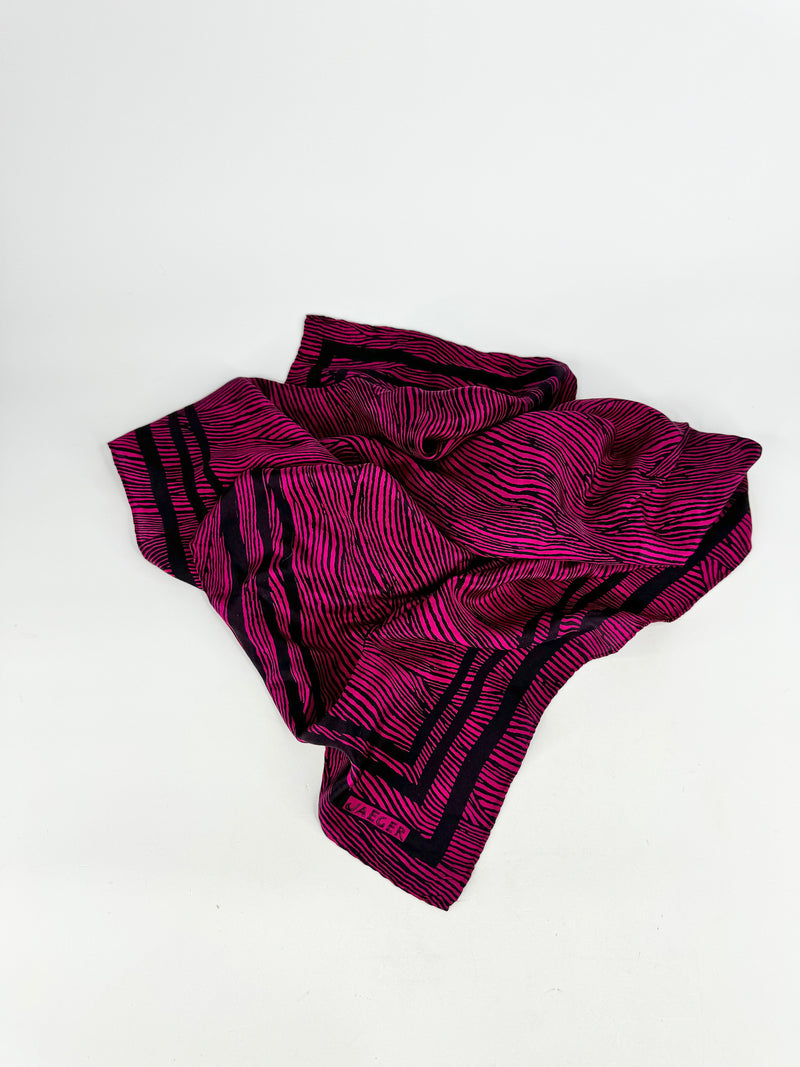 Vintage Dark Pink & Black Striped Silk Scarf