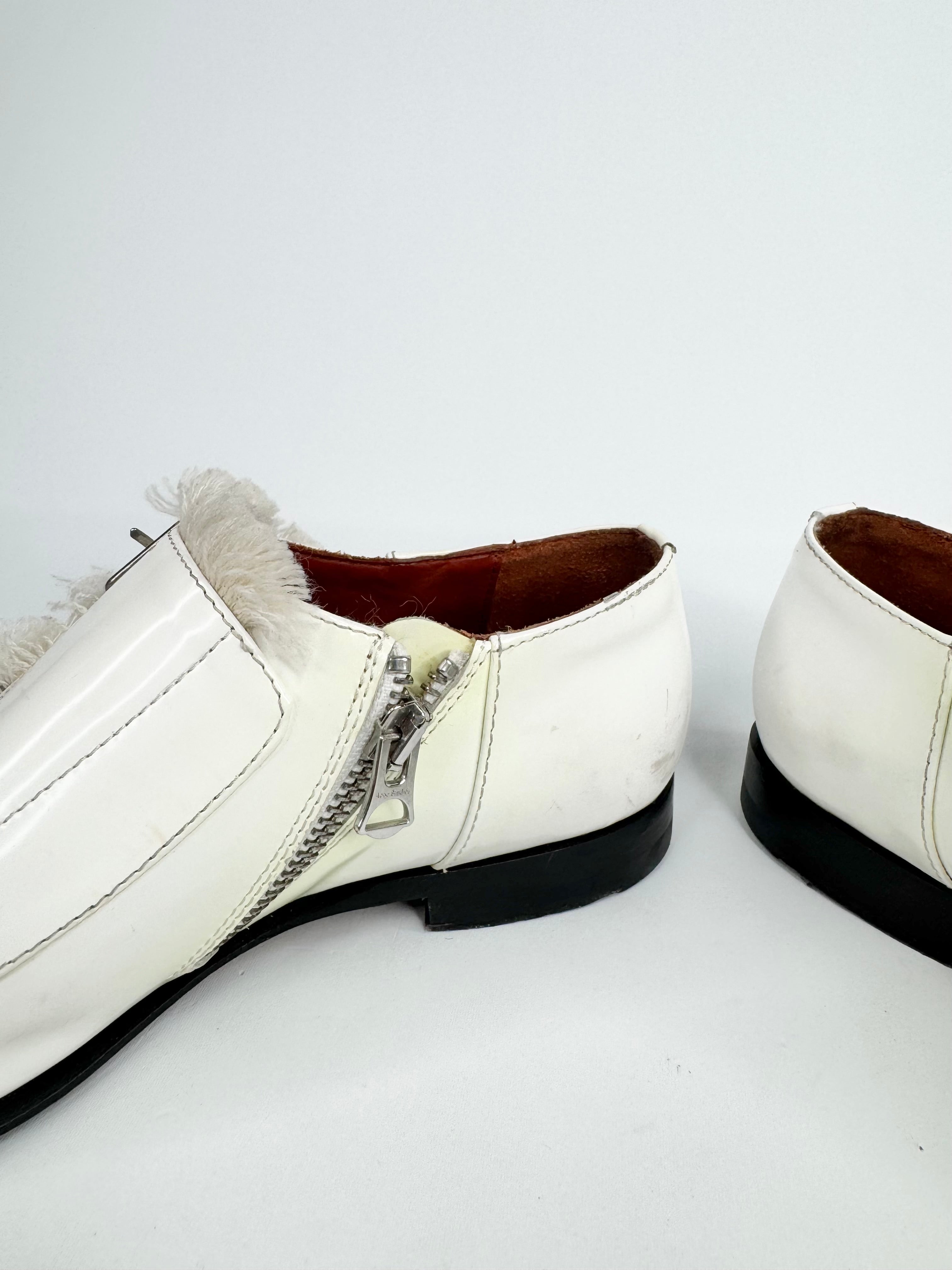 Acne Studios White 'Mascra' All Leather Fringe Monk Oxford Loafers - EU35