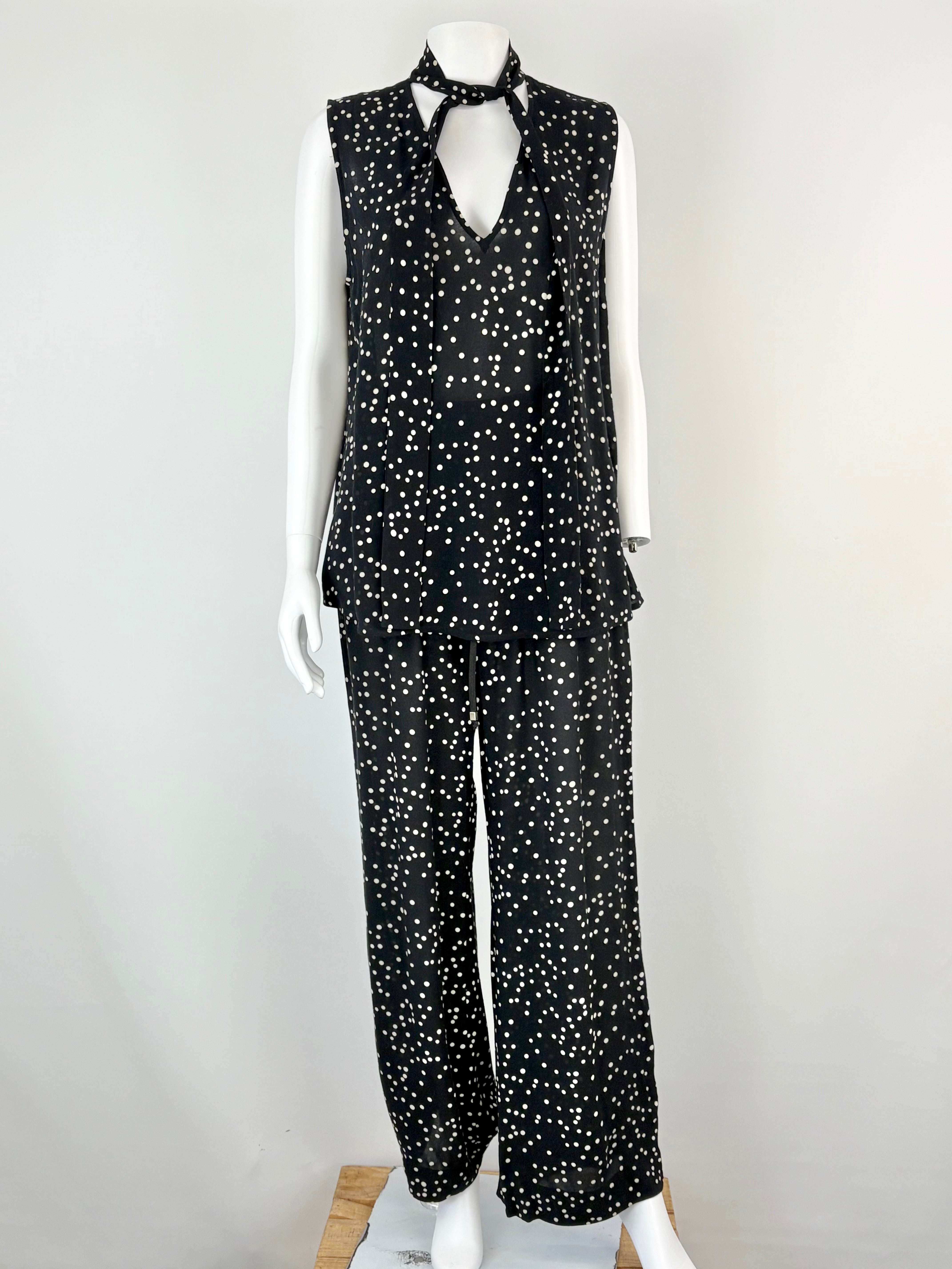 Zimmermann Sheer Black & White Dotted Sleeveless Top & Pants Set - AU8