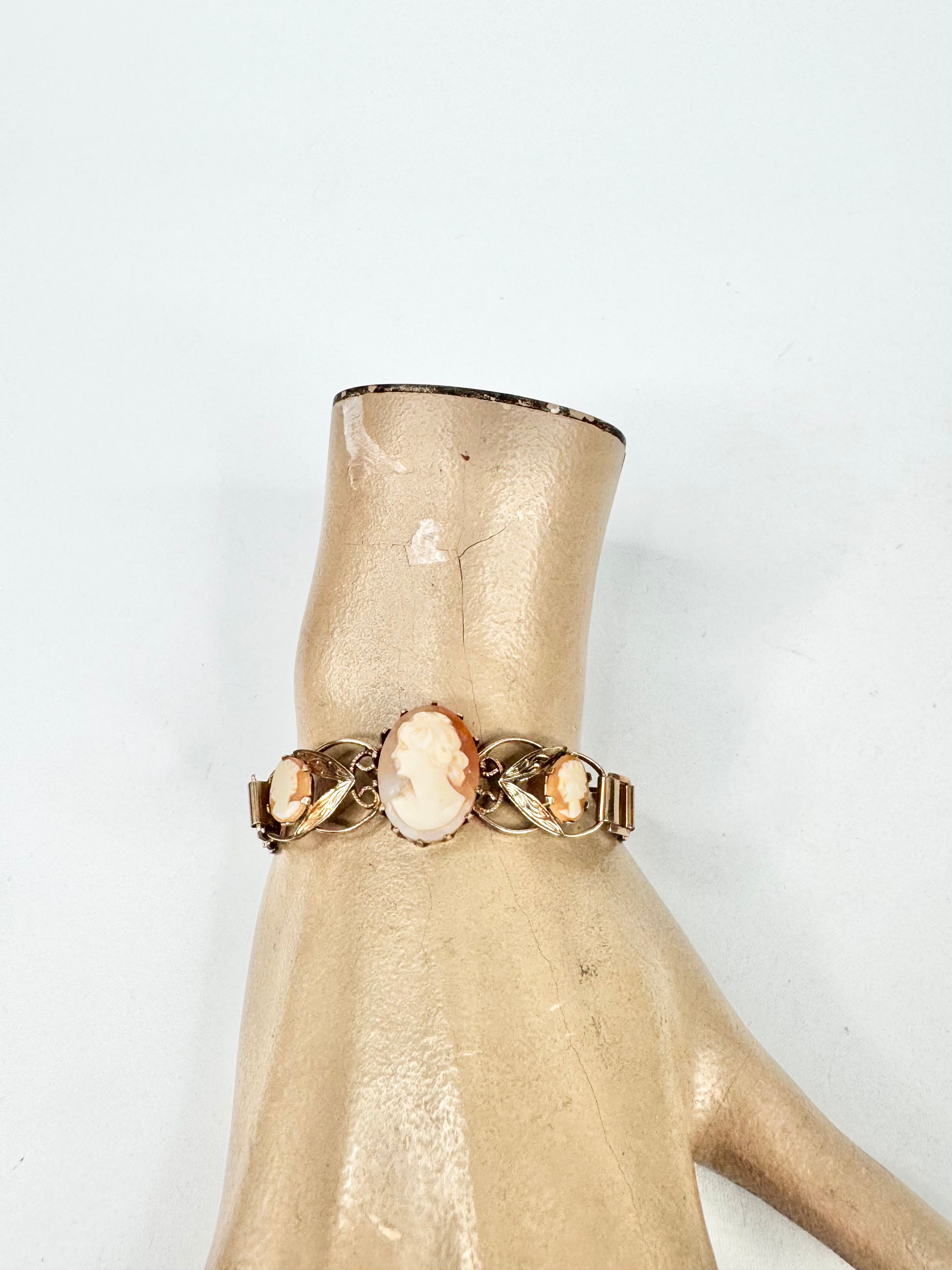 Vintage Gold Plated Triple Cameo Bracelet