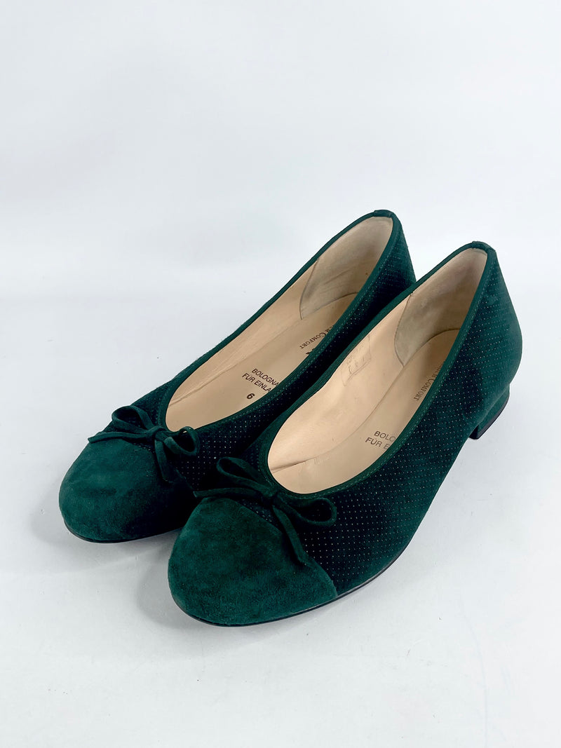 Hassia Forest Green Suede 'Bologna' Flats - EU39