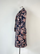 Ann Taylor Navy Blue Floral Two-Piece Blazer & Skirt Set - AU8